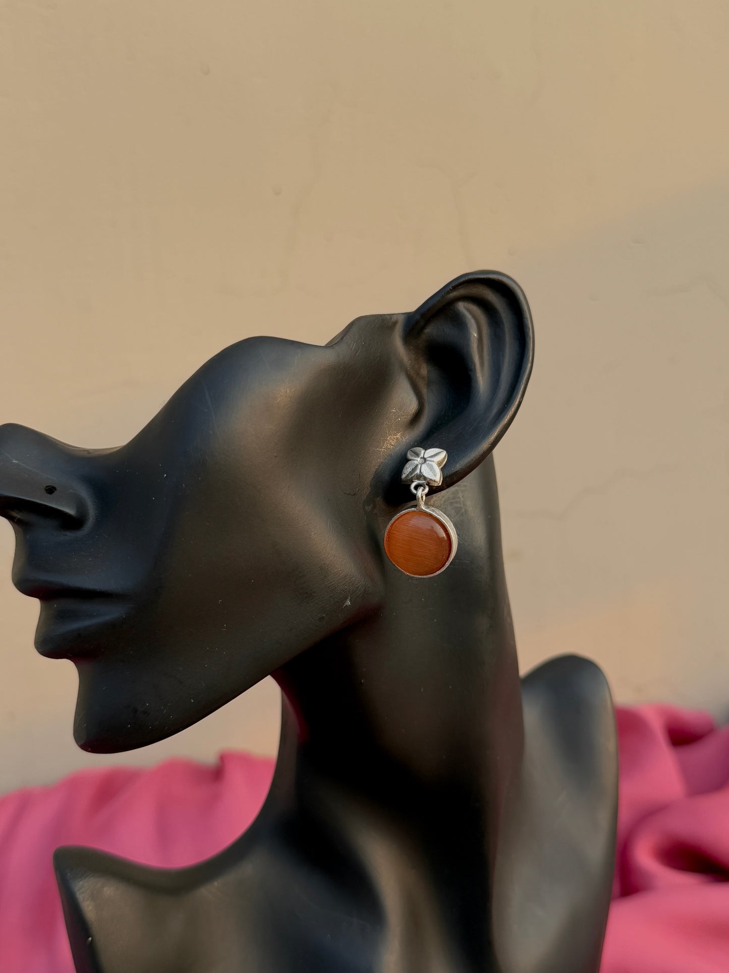 Silver Lookalike Flower Monalisa Stone Earrings