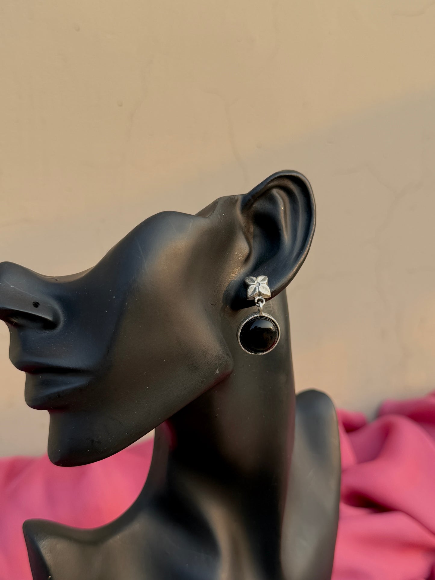 Silver Lookalike Flower Monalisa Stone Earrings