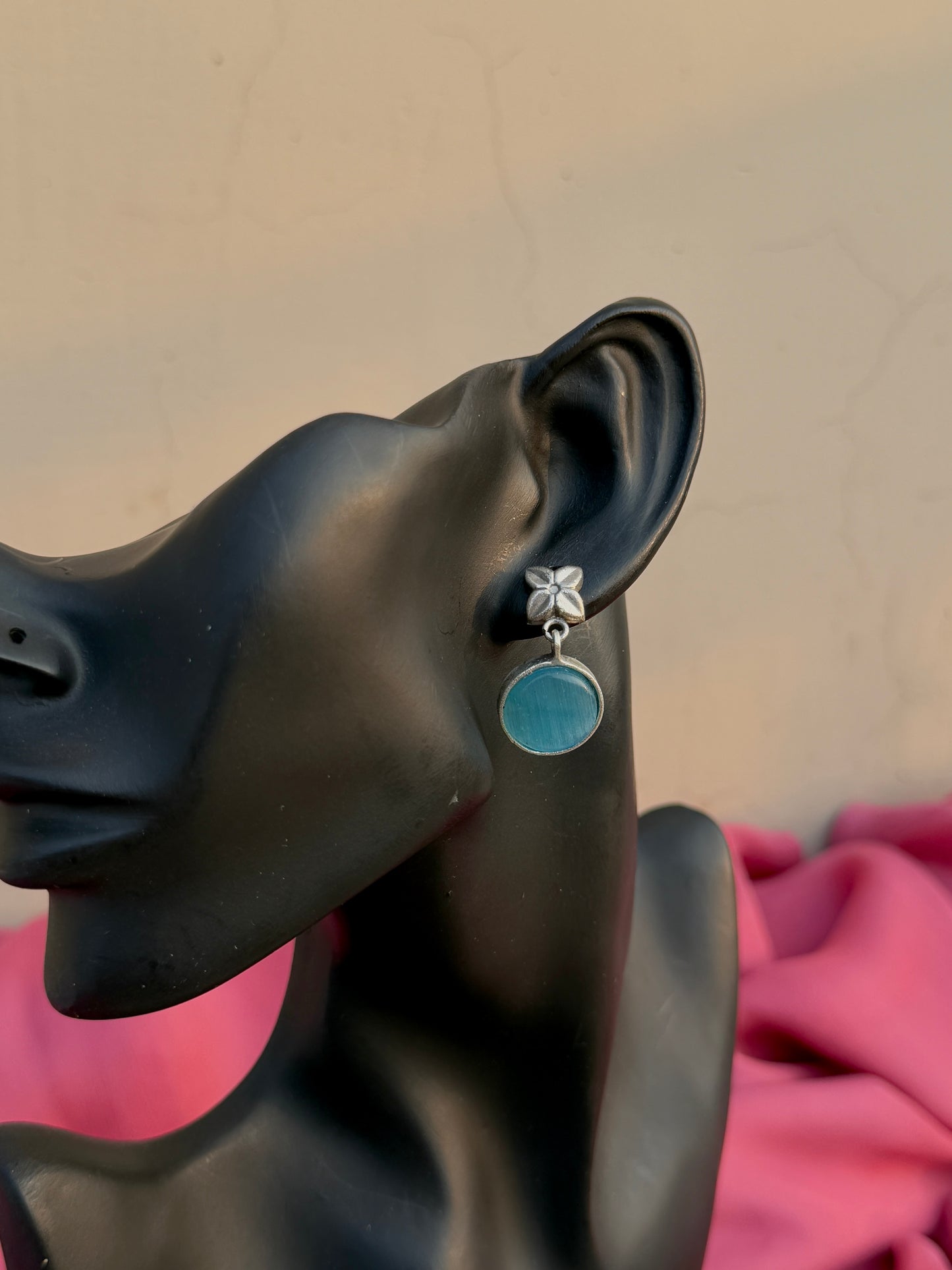 Silver Lookalike Flower Monalisa Stone Earrings