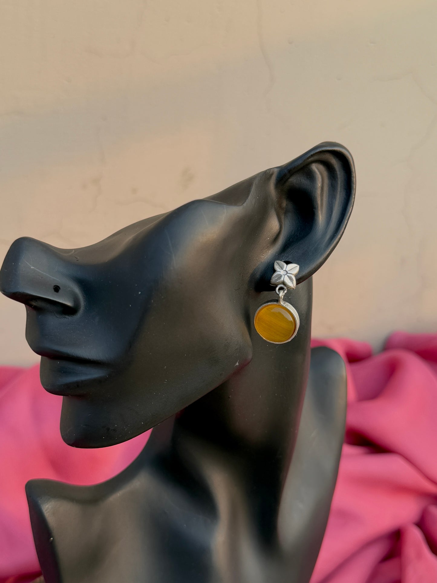 Silver Lookalike Flower Monalisa Stone Earrings