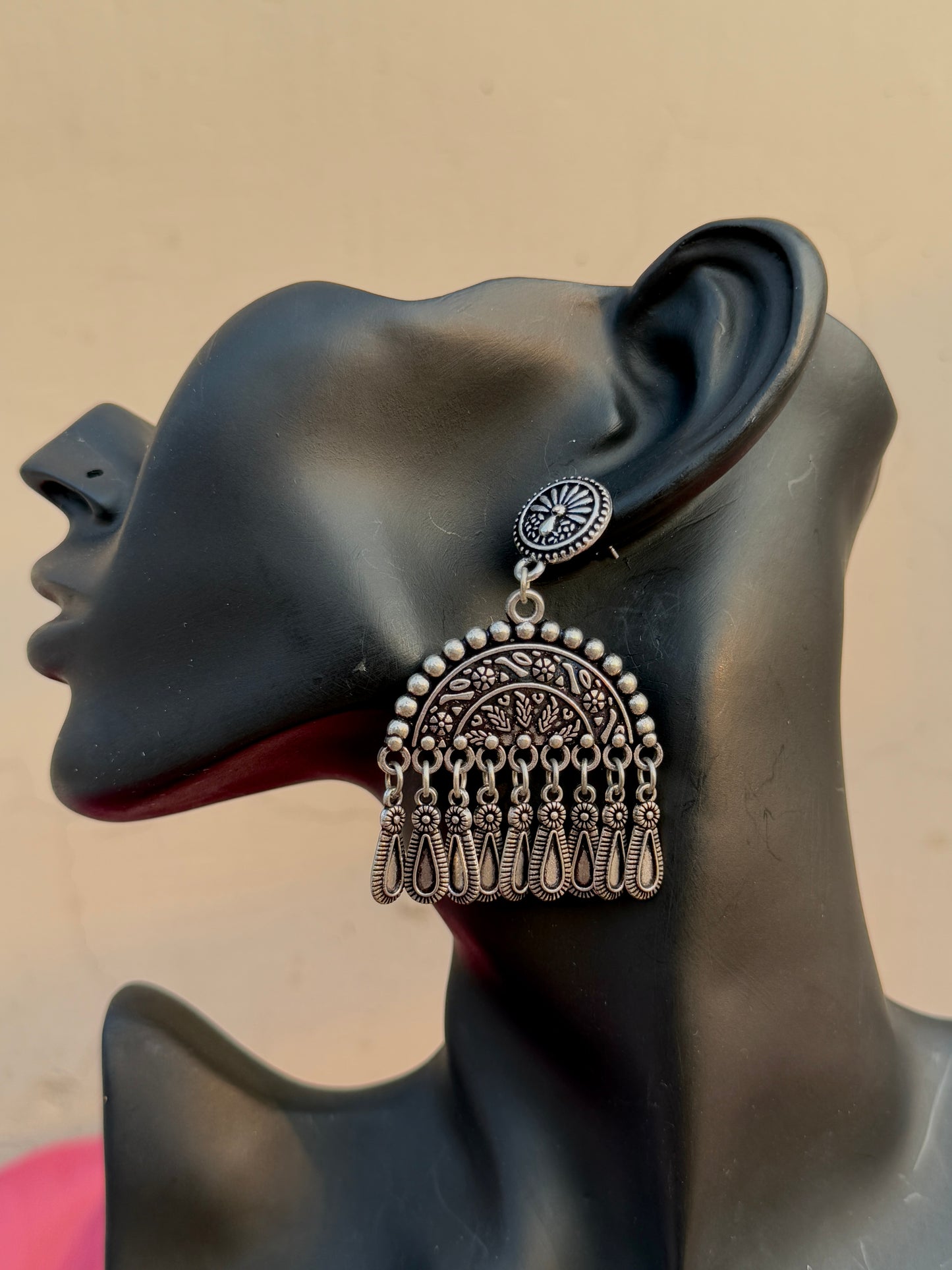 German Silver Two-Tone Long Strand Dangler Drop Earrings