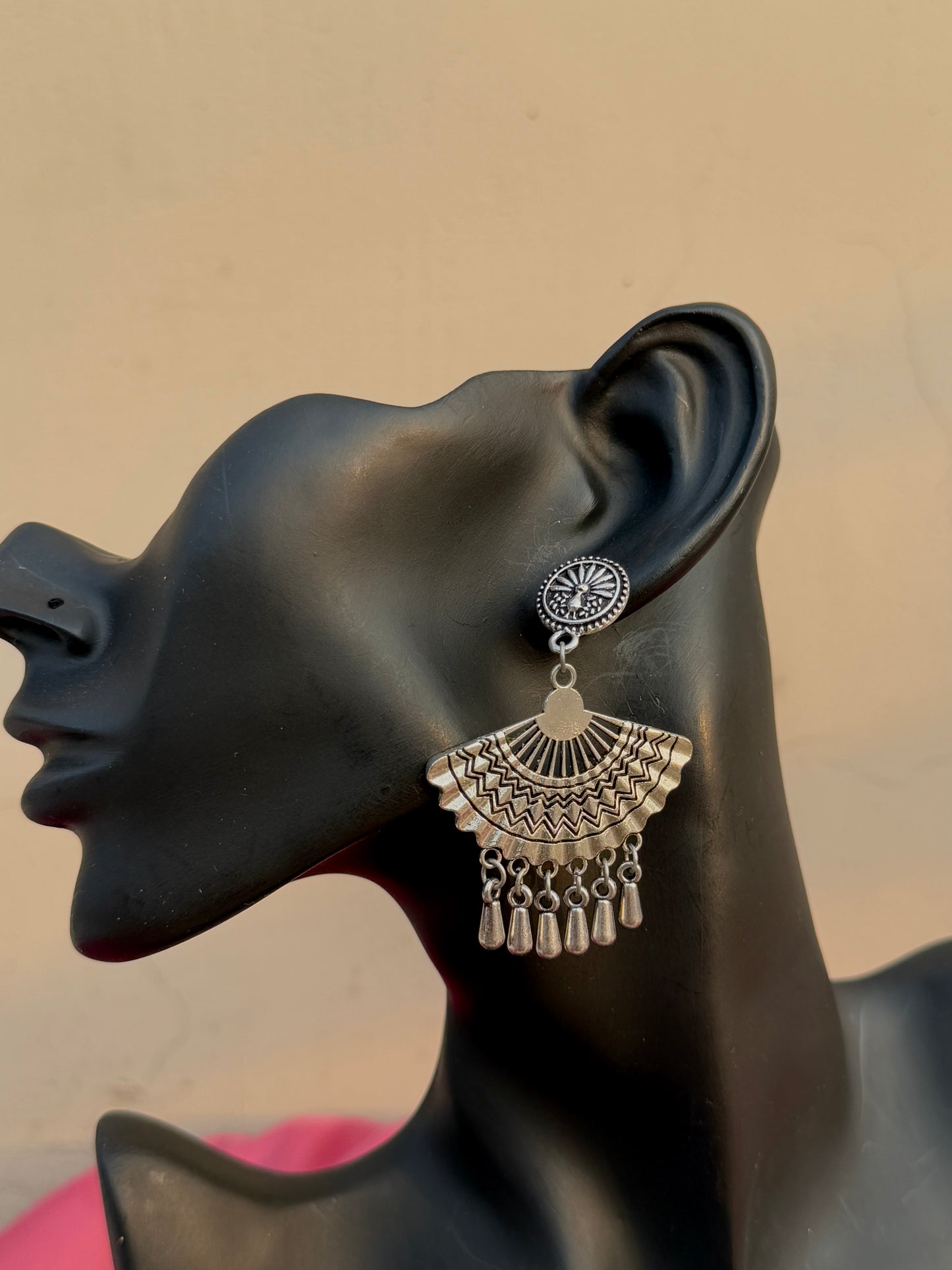 German Silver Flora Accent Beaded Drop Earrings