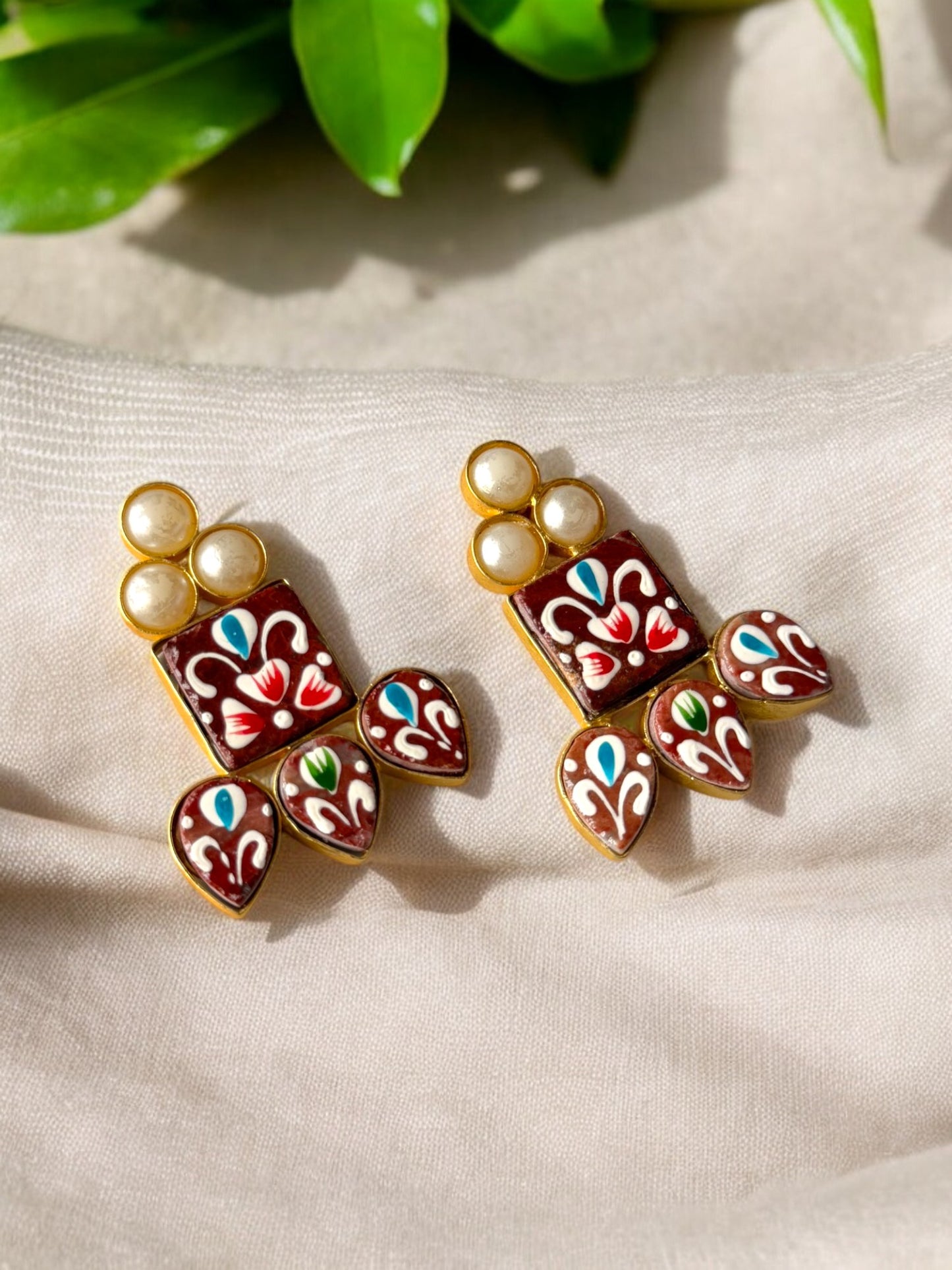 Gold Replica Stone Hand-Painted Earrings
