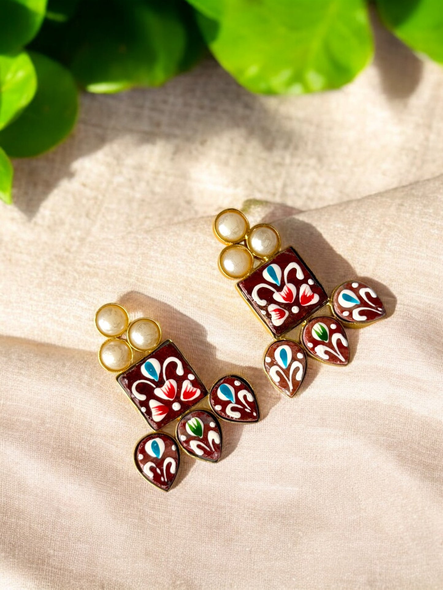 Gold Replica Stone Hand-Painted Earrings