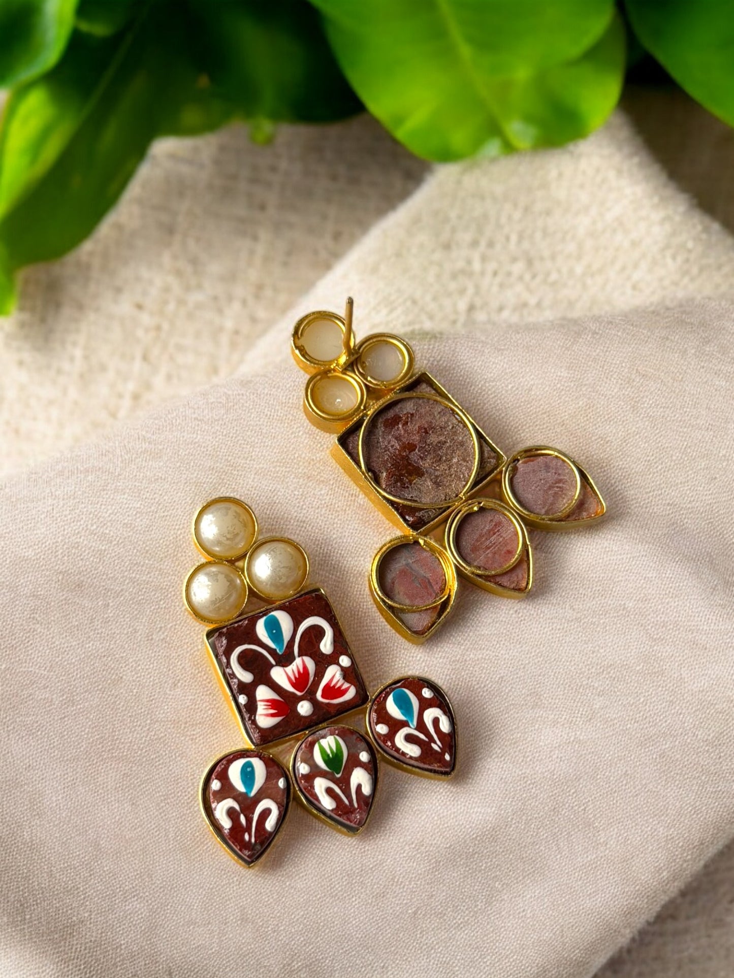 Gold Replica Stone Hand-Painted Earrings