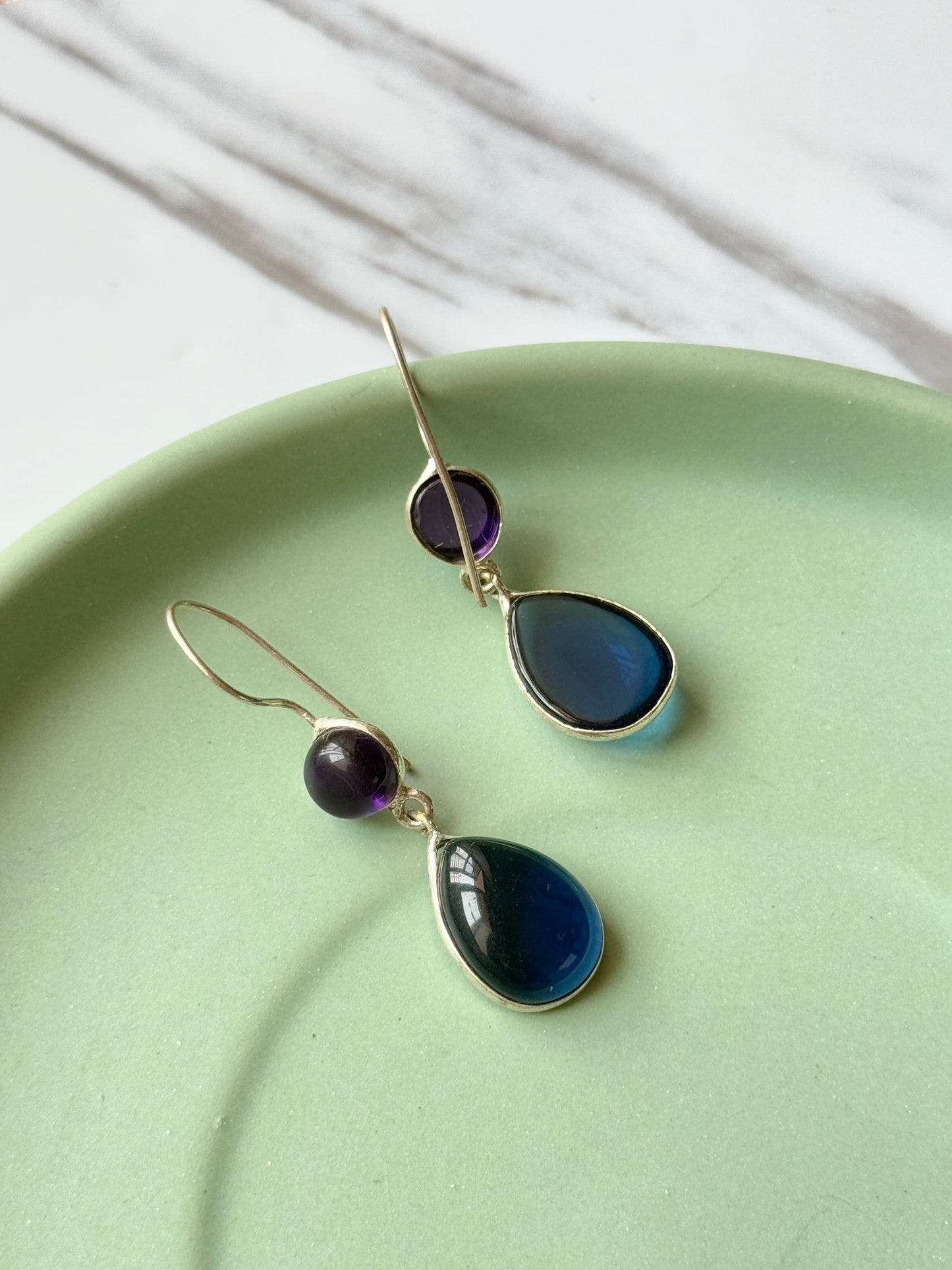 Dual Silk Stone Drop Earrings | Elegant & Timeless