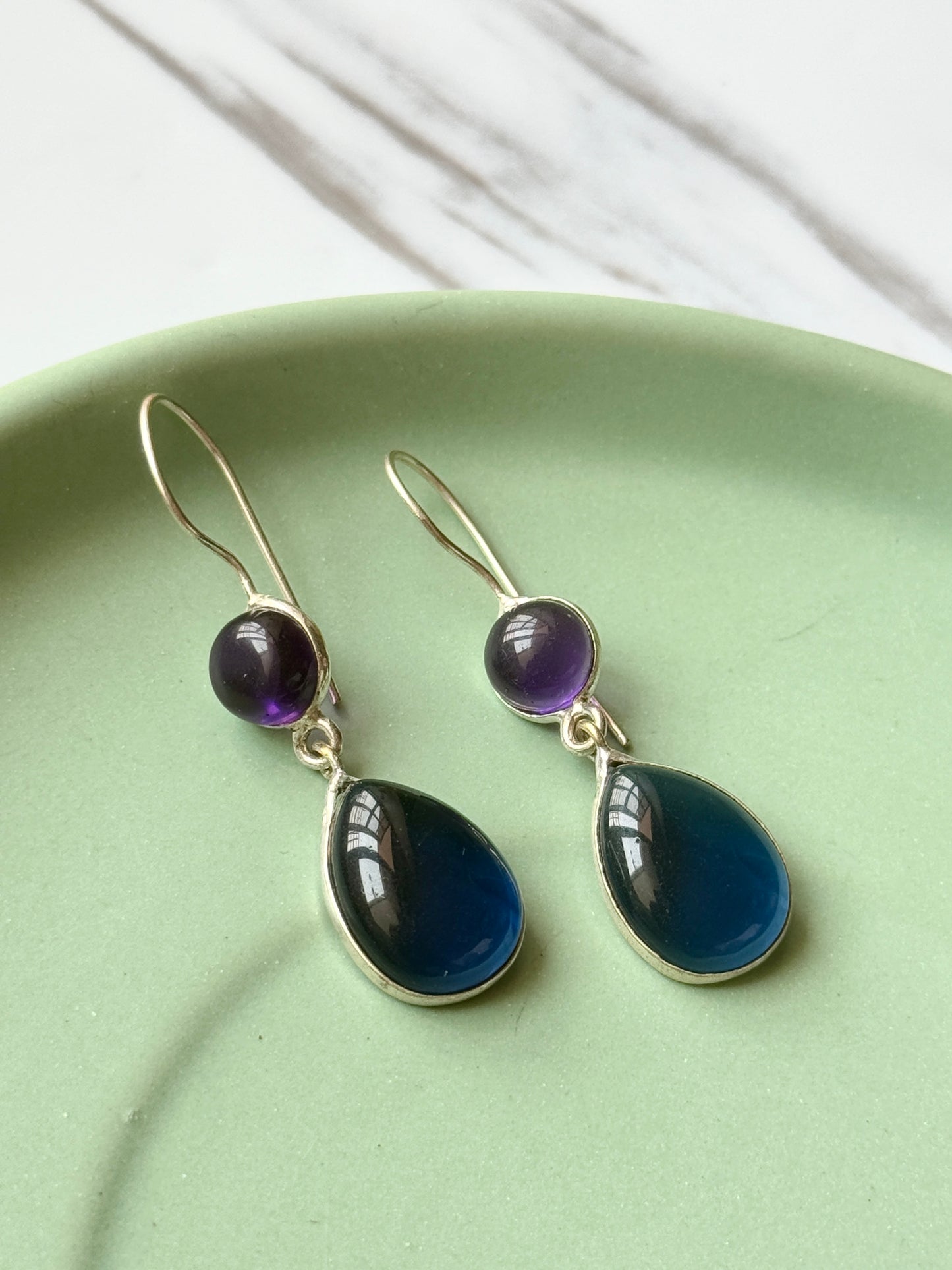 Dual Silk Stone Drop Earrings | Elegant & Timeless