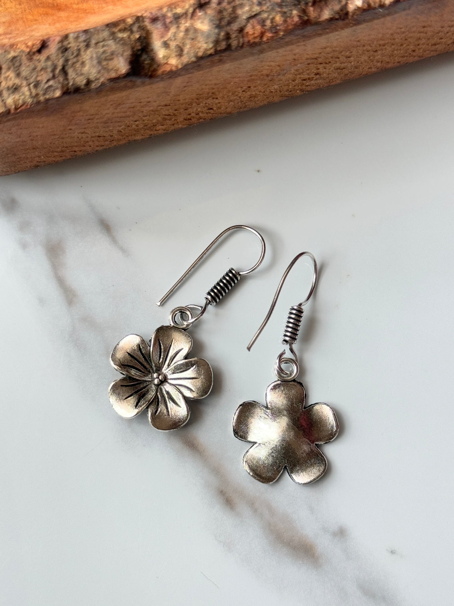 Sterling Silver Flower Drop Earrings