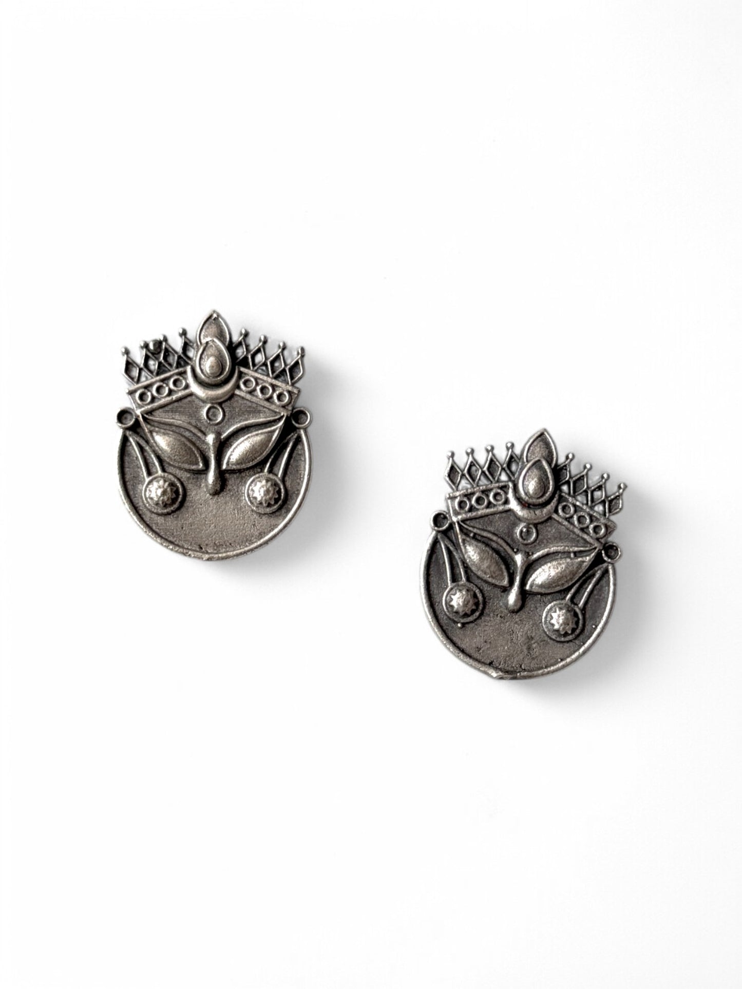Divine Durga Maa Silver Replica Stud Earrings