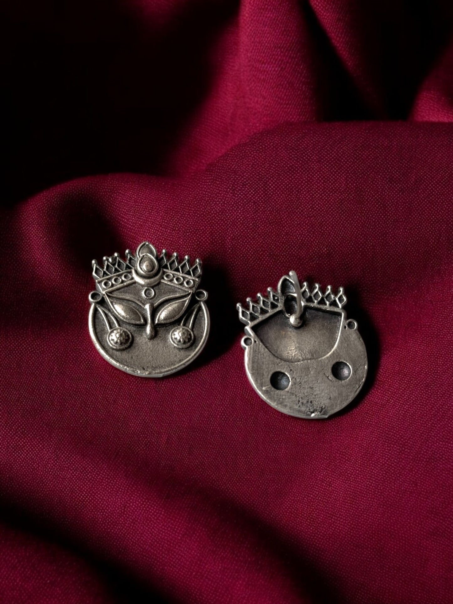 Divine Durga Maa Silver Replica Stud Earrings