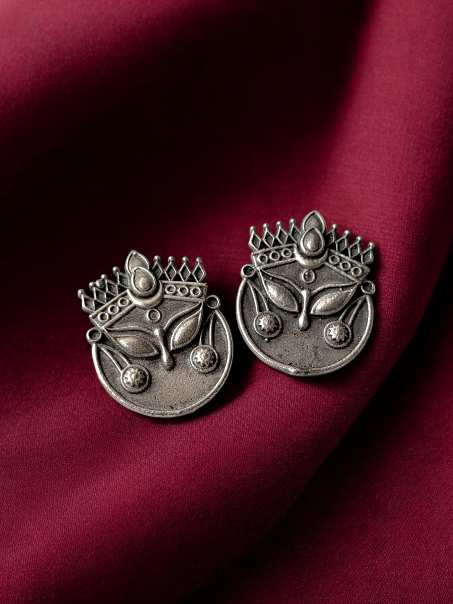 Divine Durga Maa Silver Replica Stud Earrings