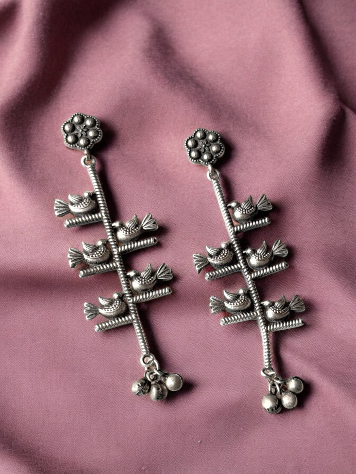 German Silver Parrots on Tree Earrings