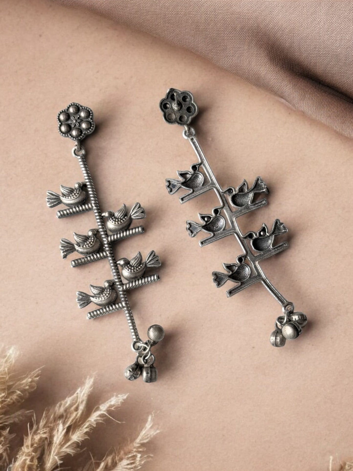 German Silver Parrots on Tree Earrings