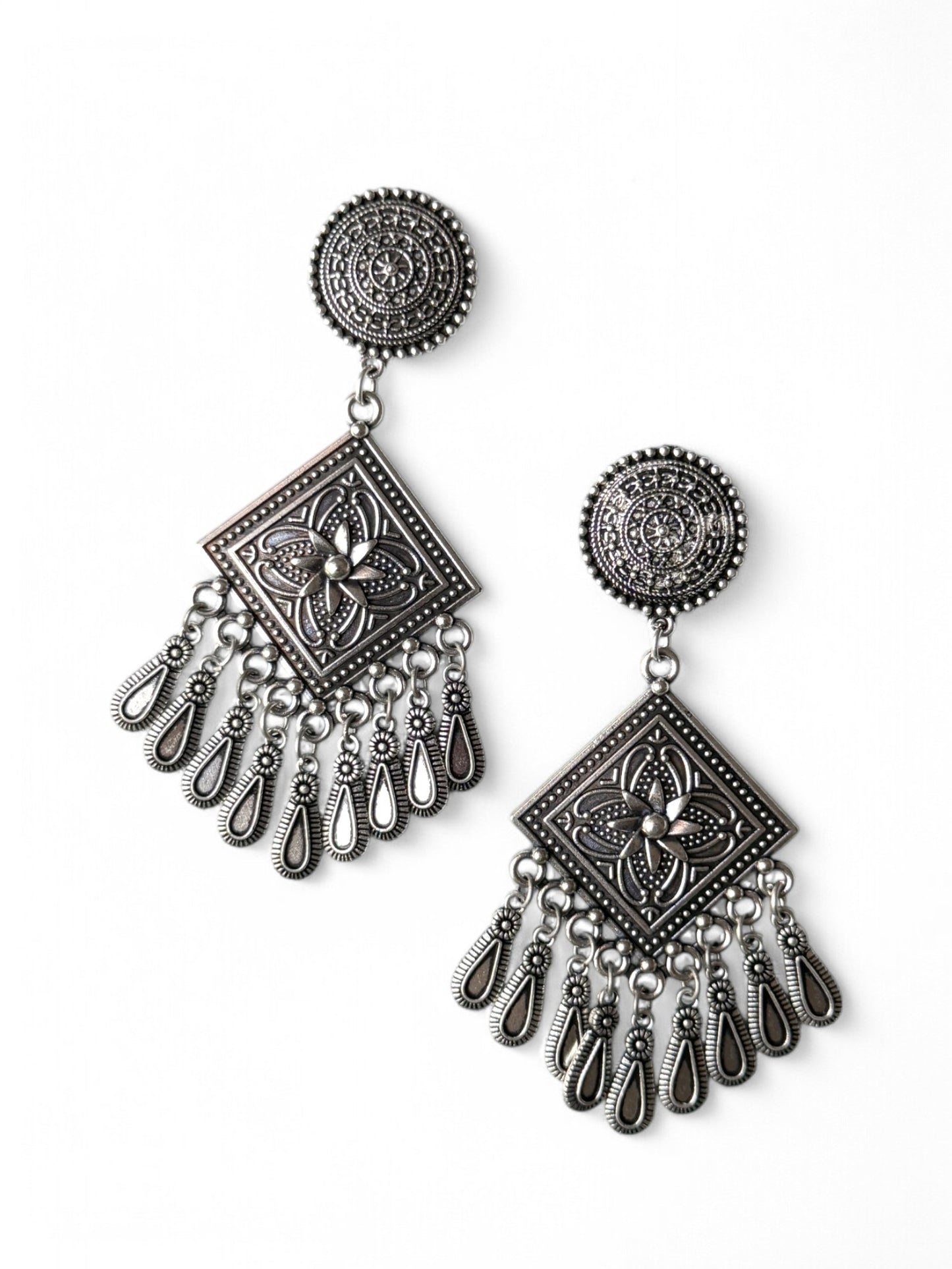 Silver-Plated Contemporary Drop Earrings