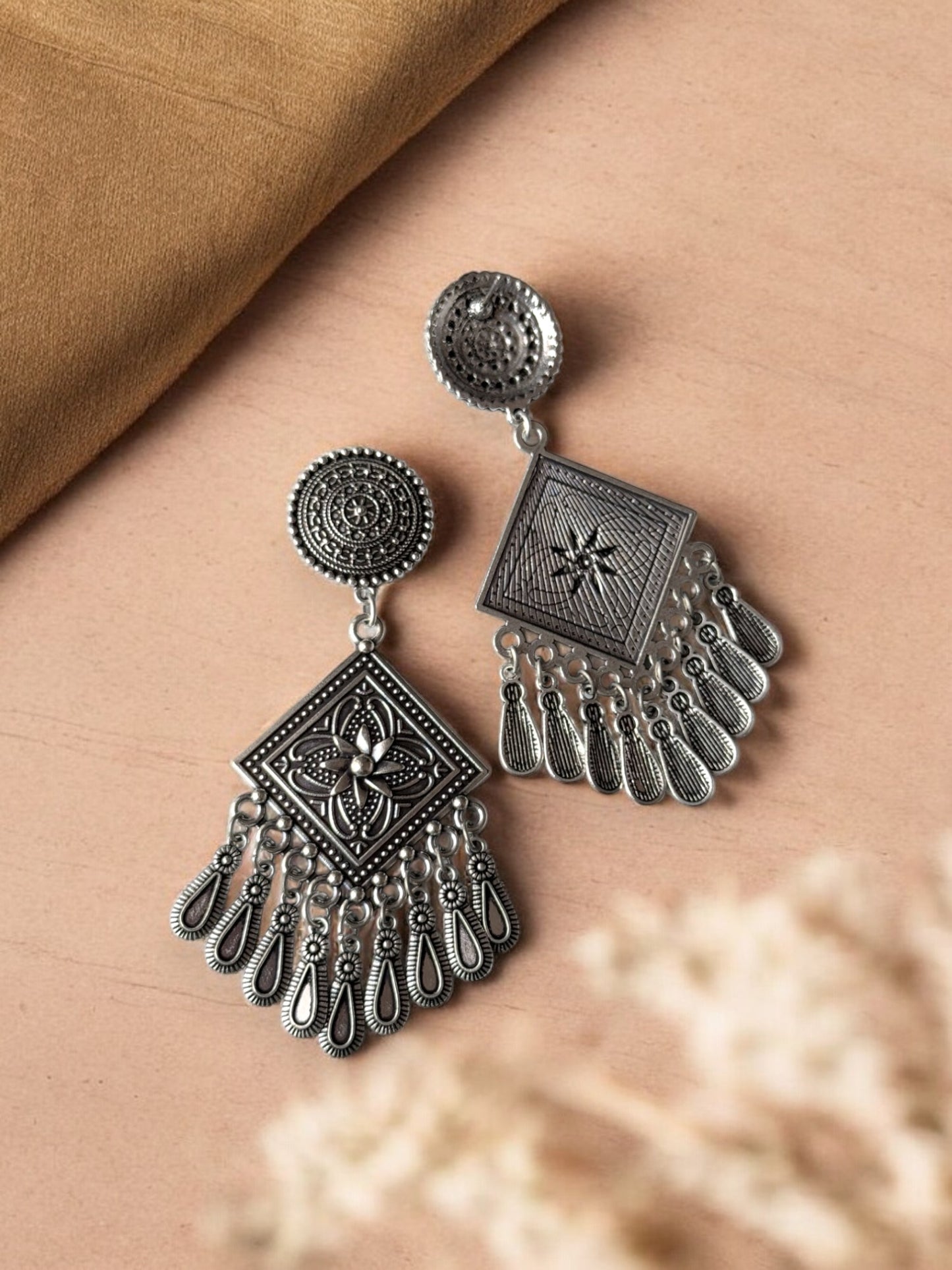 Silver-Plated Contemporary Drop Earrings