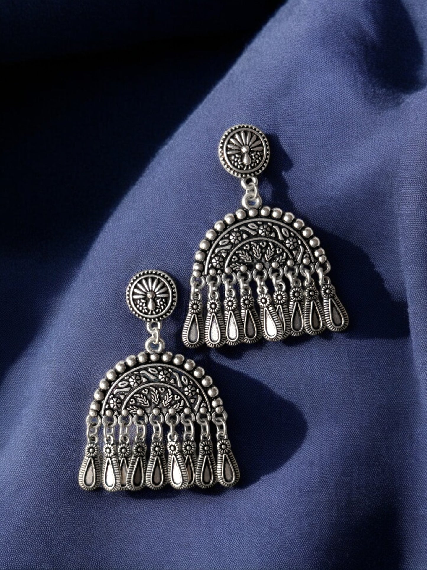 German Silver Two-Tone Long Strand Dangler Drop Earrings