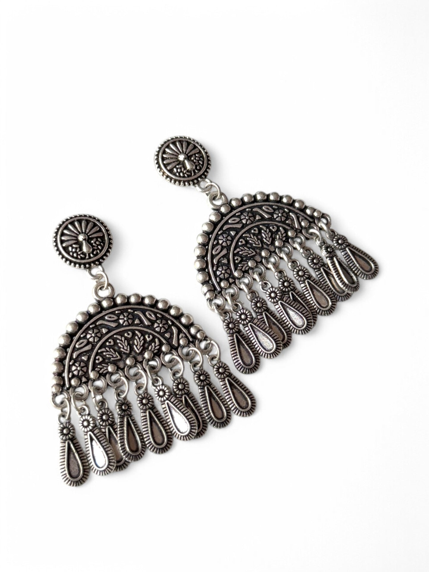 German Silver Two-Tone Long Strand Dangler Drop Earrings