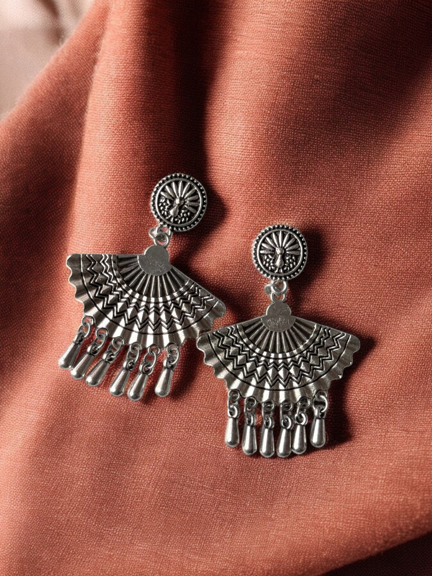 German Silver Flora Accent Beaded Drop Earrings
