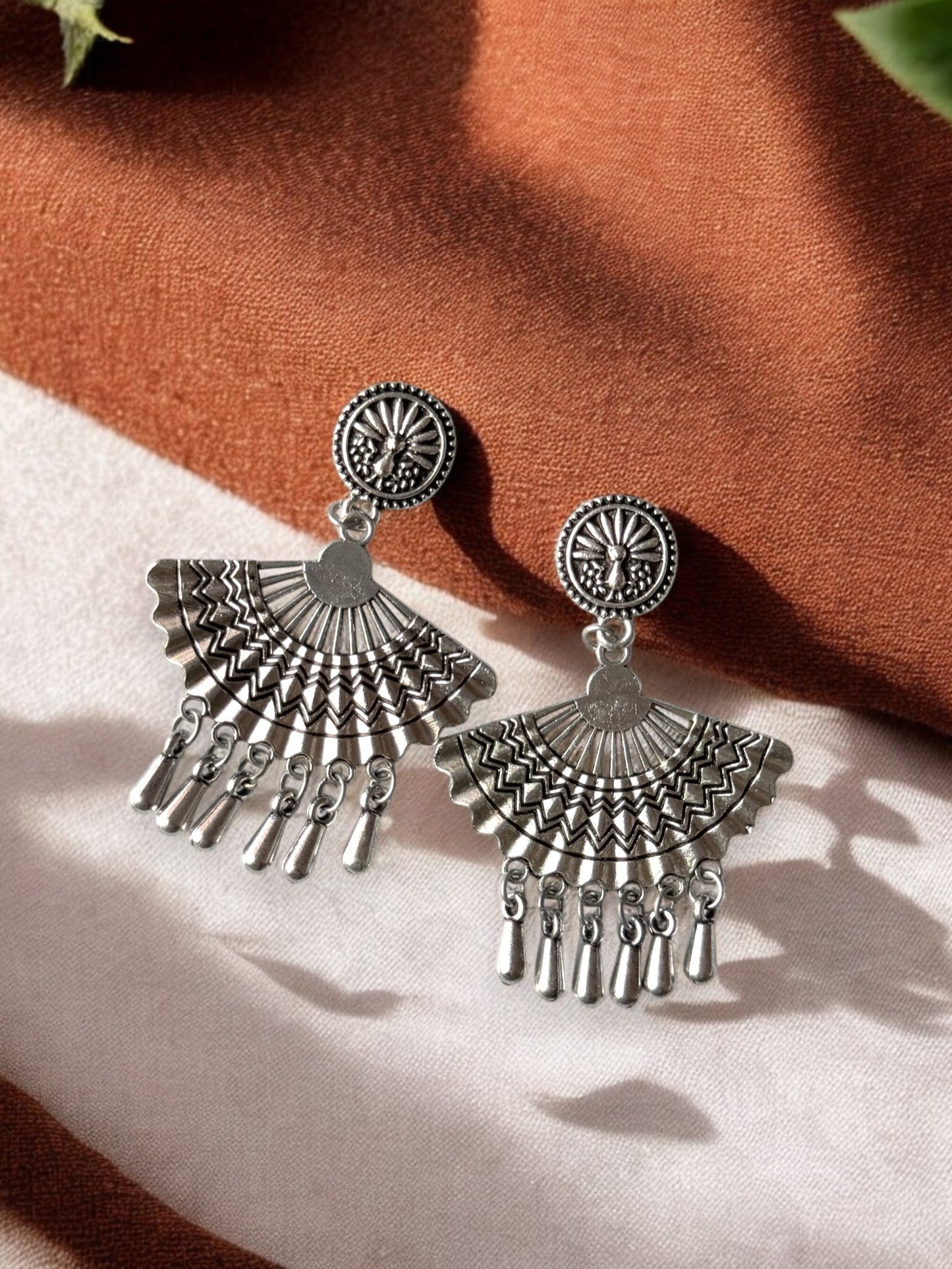 German Silver Flora Accent Beaded Drop Earrings