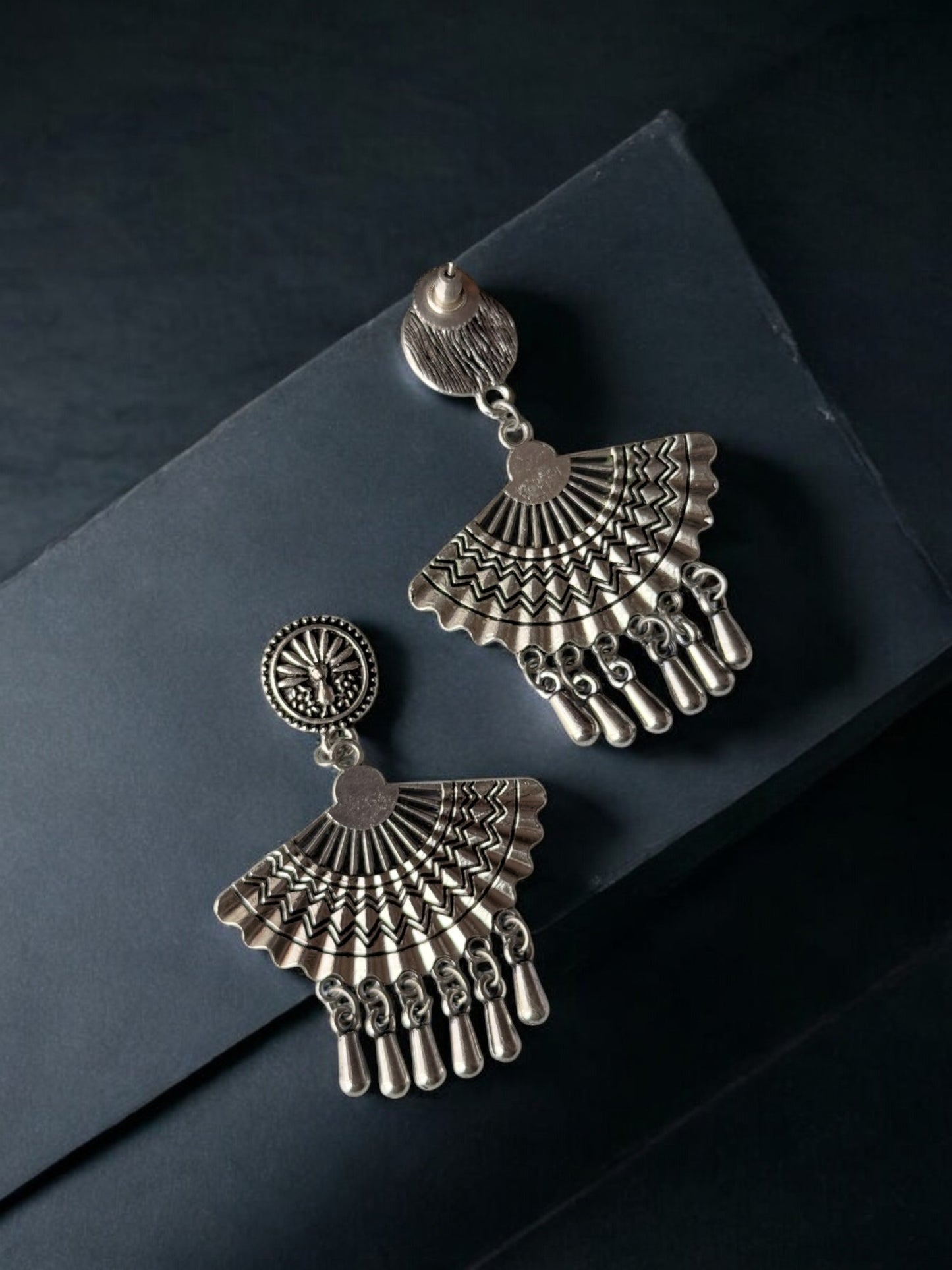 German Silver Flora Accent Beaded Drop Earrings