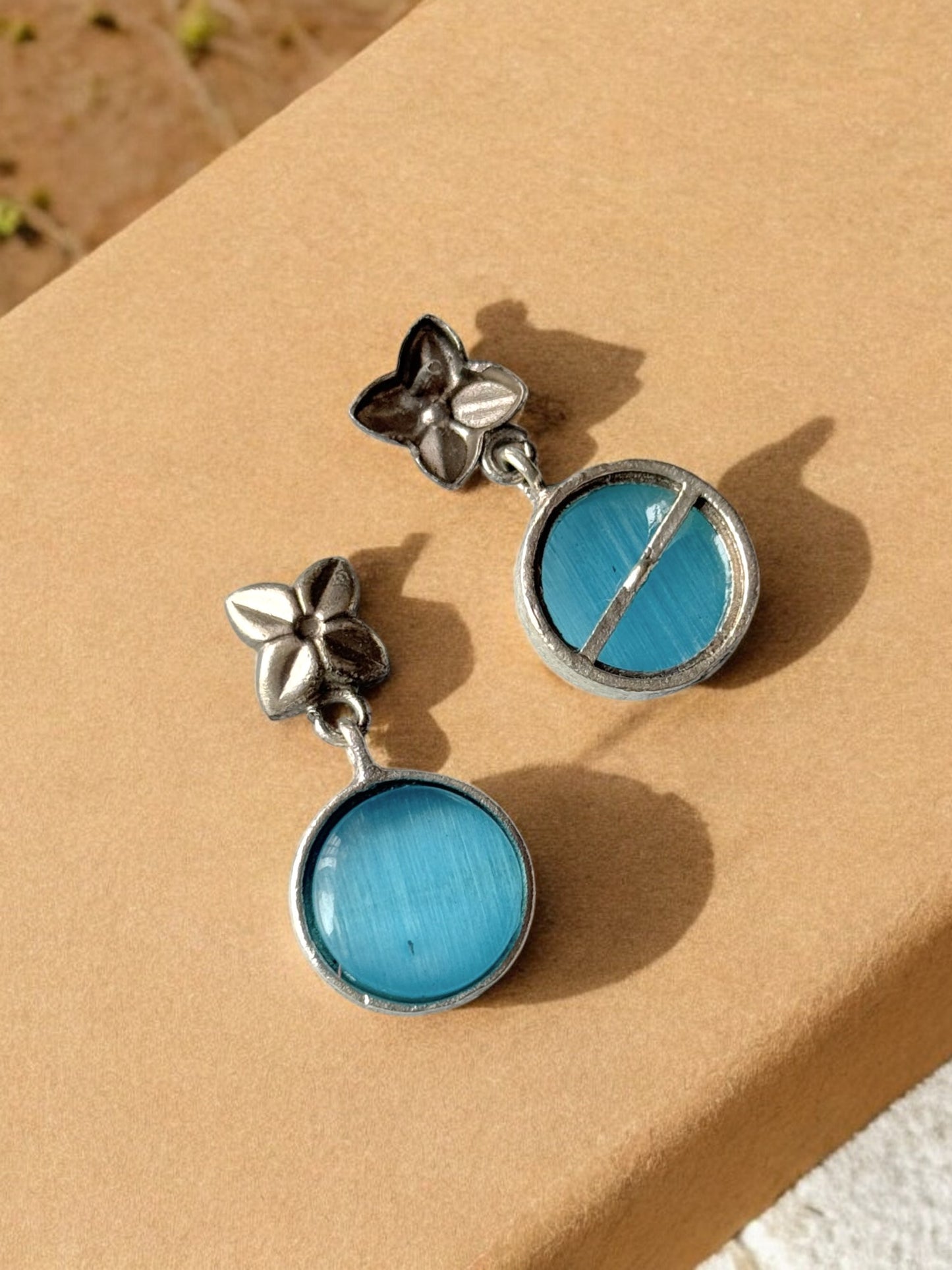 Silver Lookalike Flower Monalisa Stone Earrings