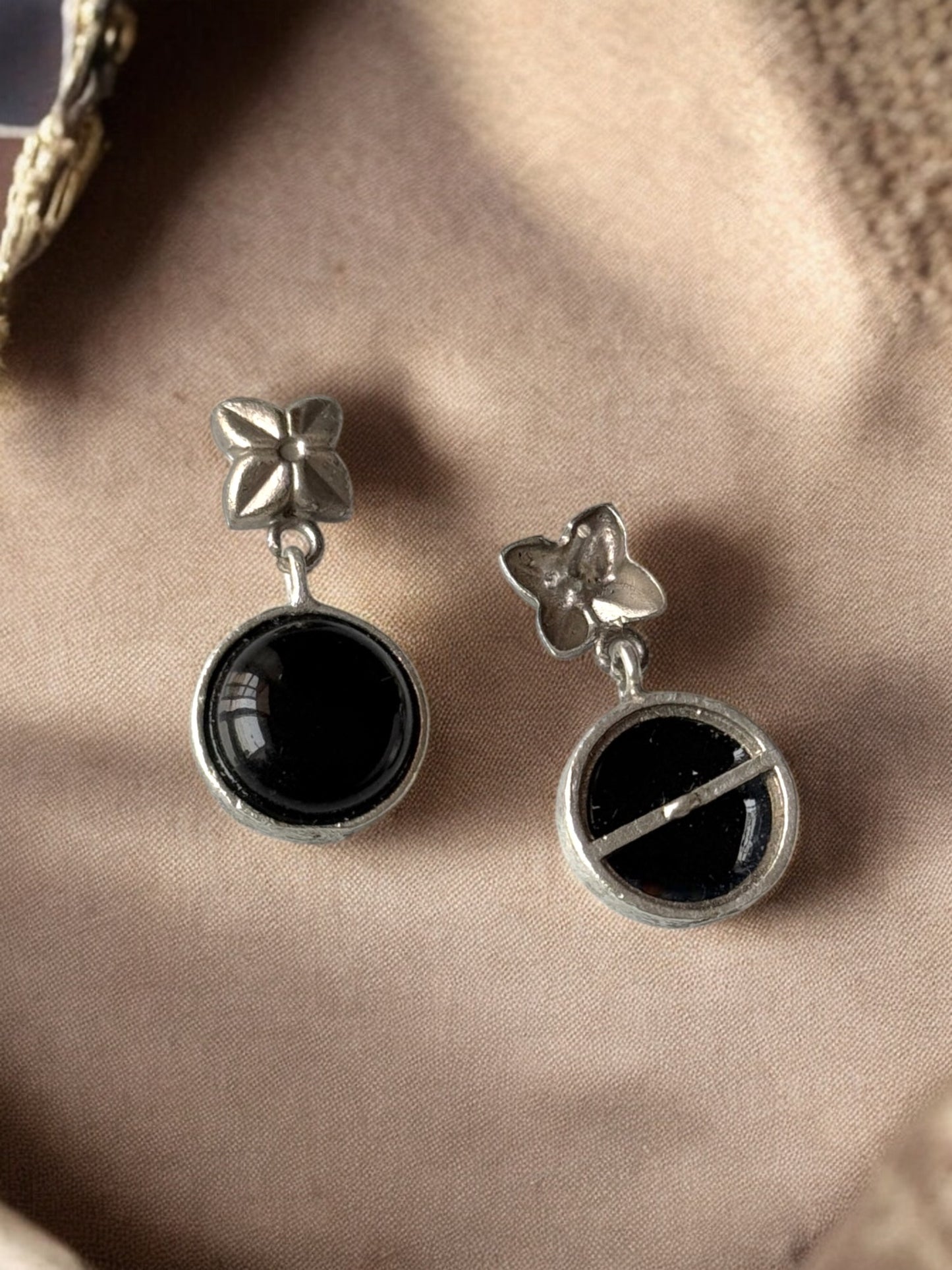 Silver Lookalike Flower Monalisa Stone Earrings