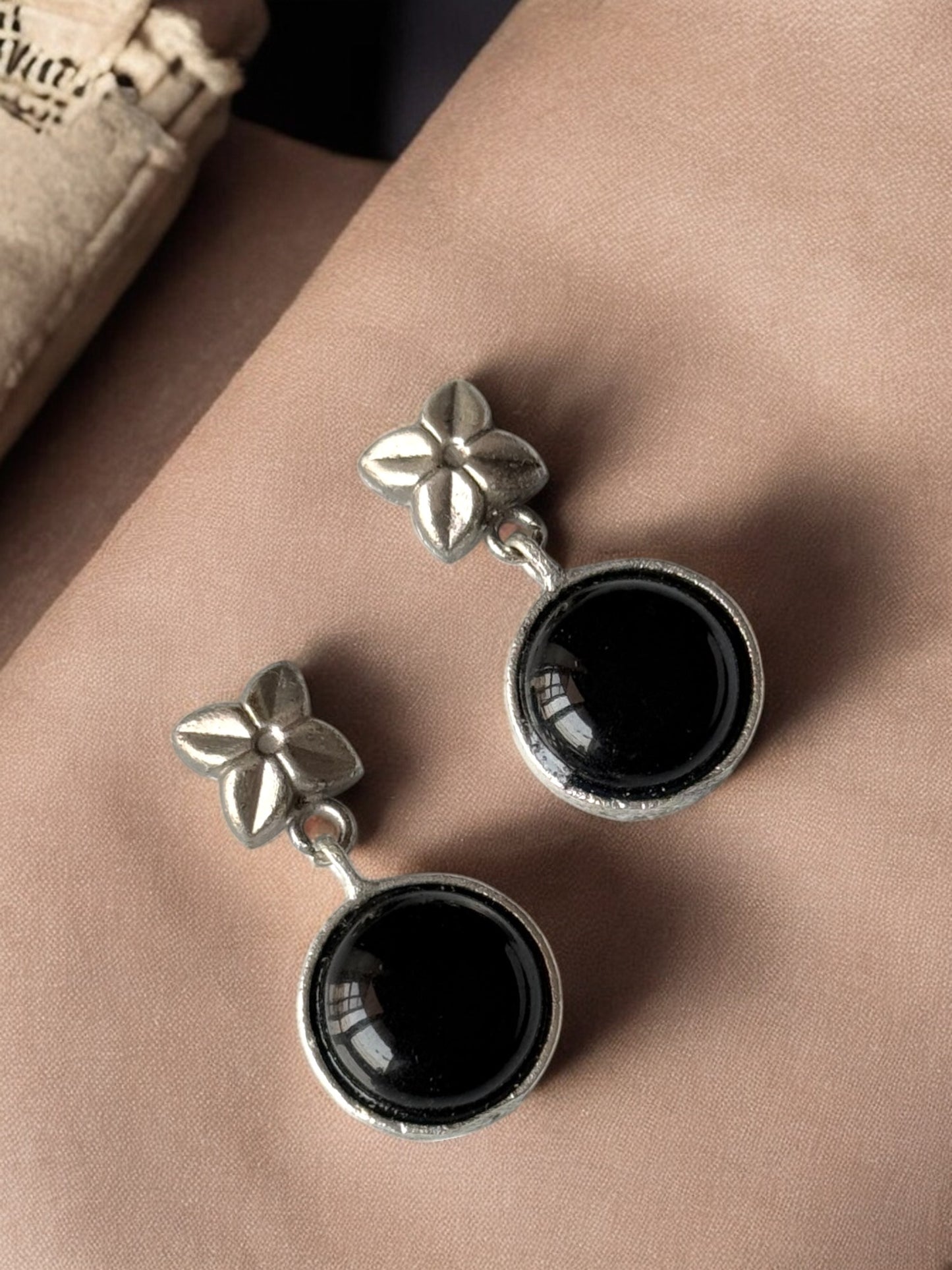 Silver Lookalike Flower Monalisa Stone Earrings