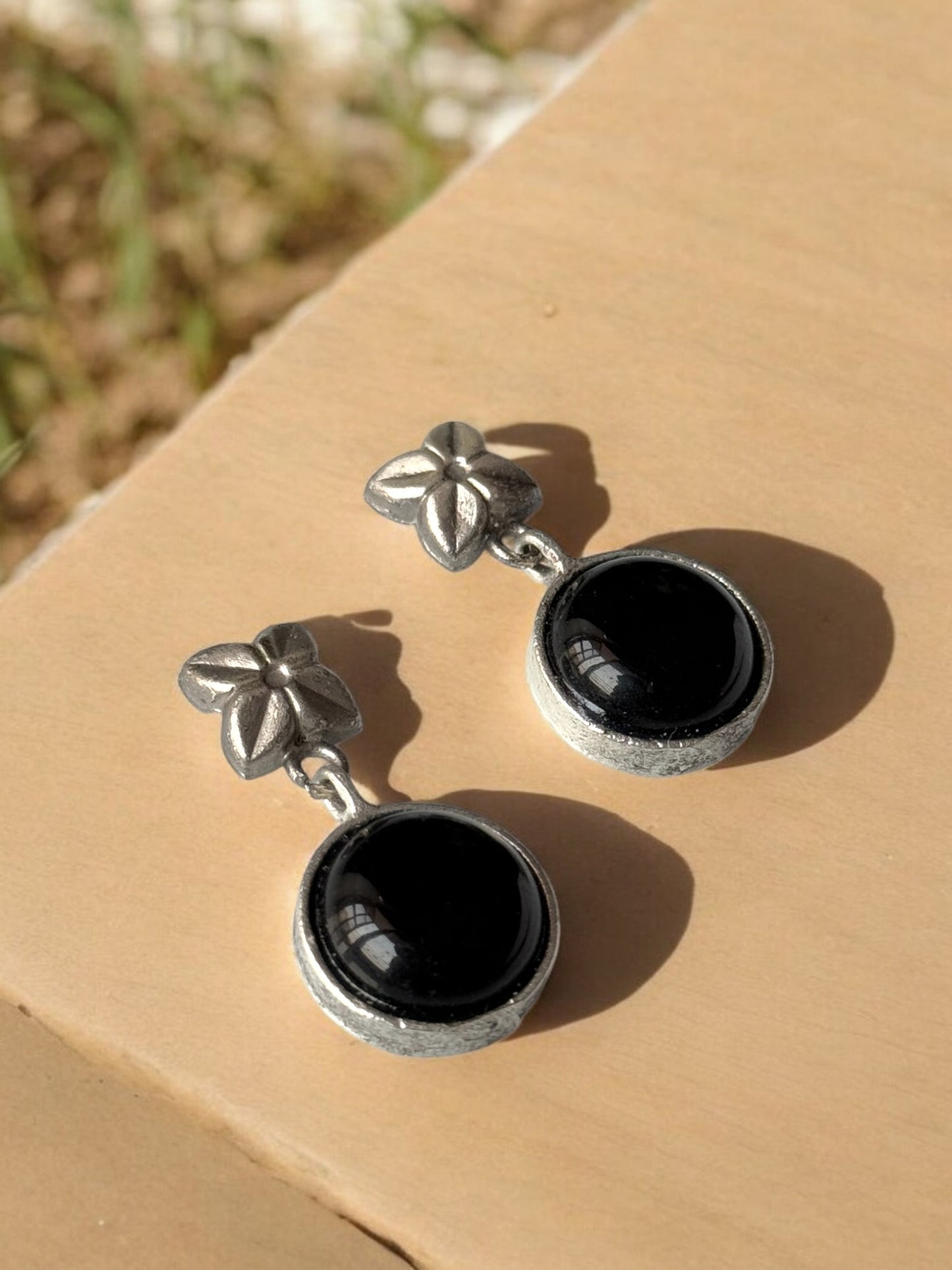 Silver Lookalike Flower Monalisa Stone Earrings