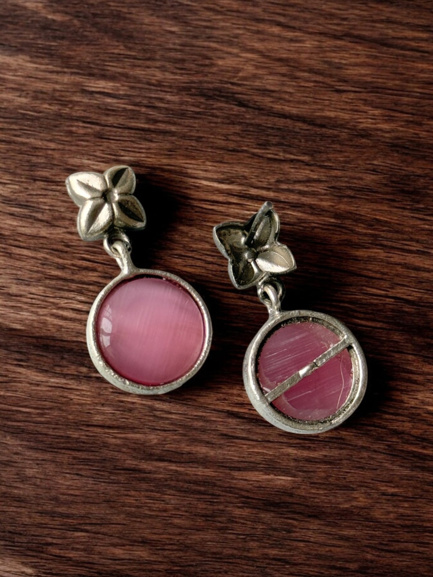 Silver Lookalike Flower Monalisa Stone Earrings