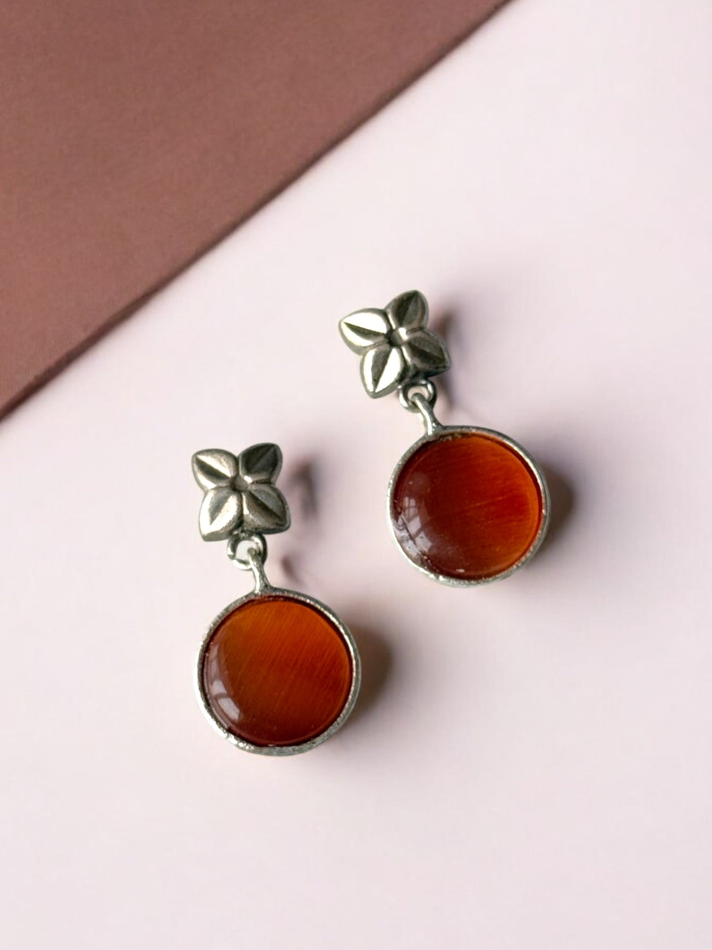 Silver Lookalike Flower Monalisa Stone Earrings