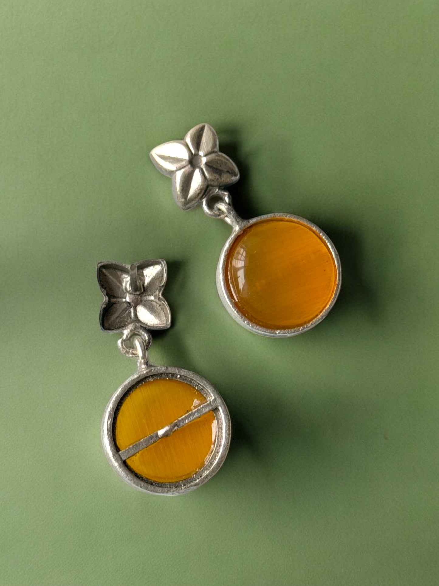 Silver Lookalike Flower Monalisa Stone Earrings