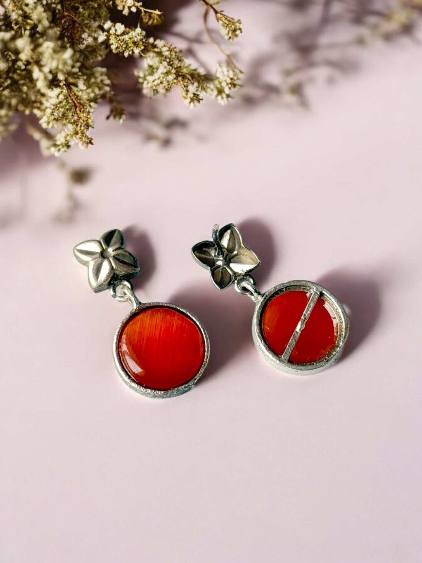 Silver Lookalike Flower Monalisa Stone Earrings