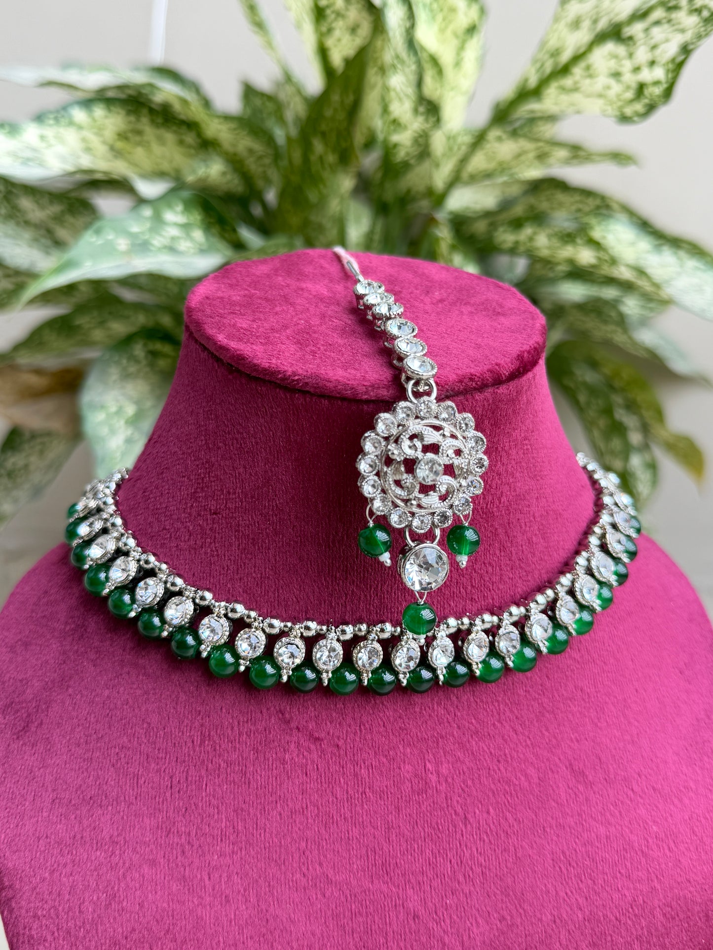 Elegant Necklace Set with Earrings & Maang Tikka