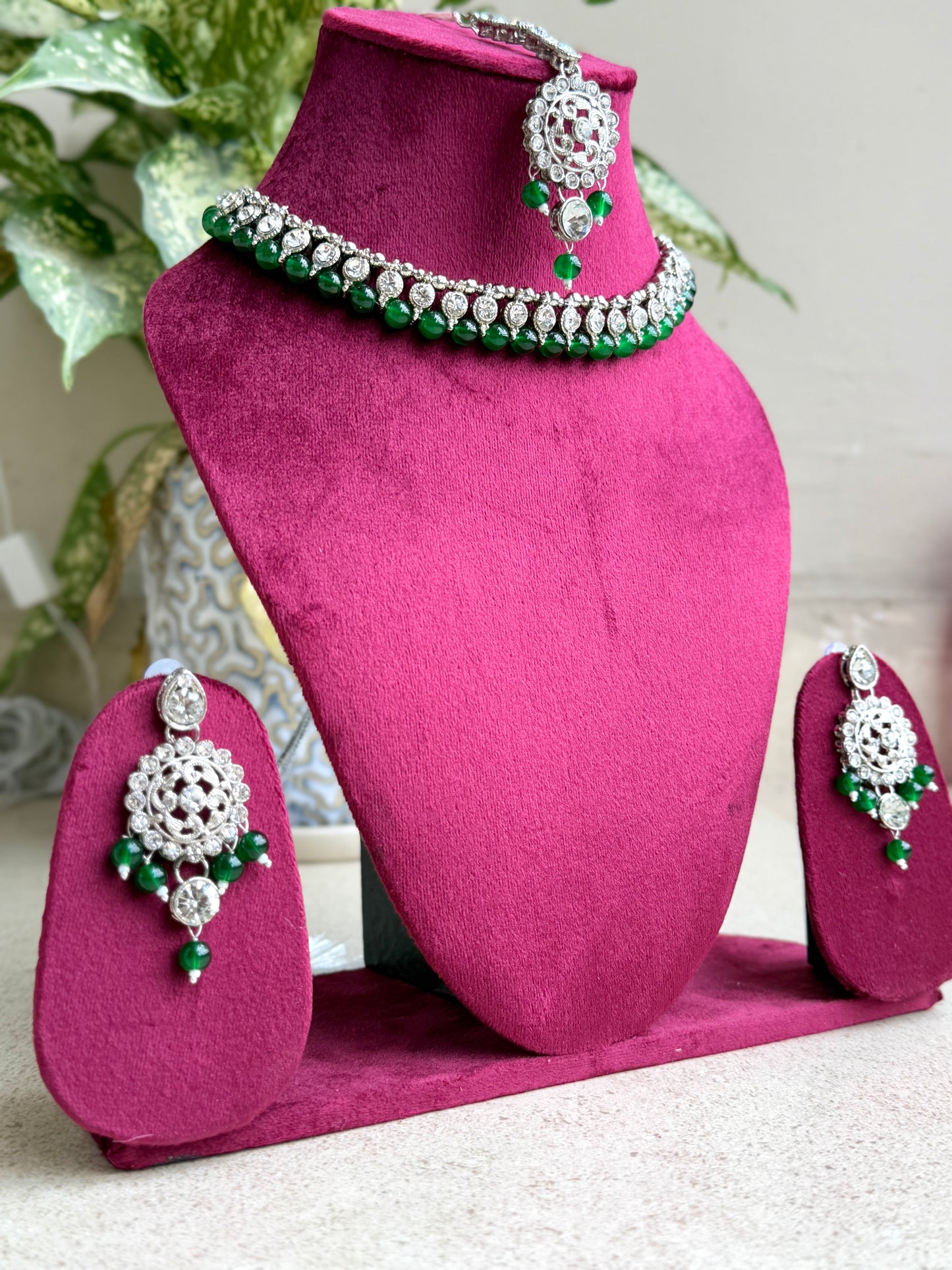 Elegant Necklace Set with Earrings & Maang Tikka