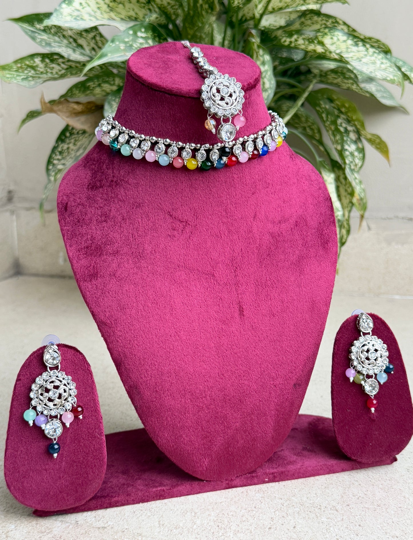Elegant Necklace Set with Earrings & Maang Tikka