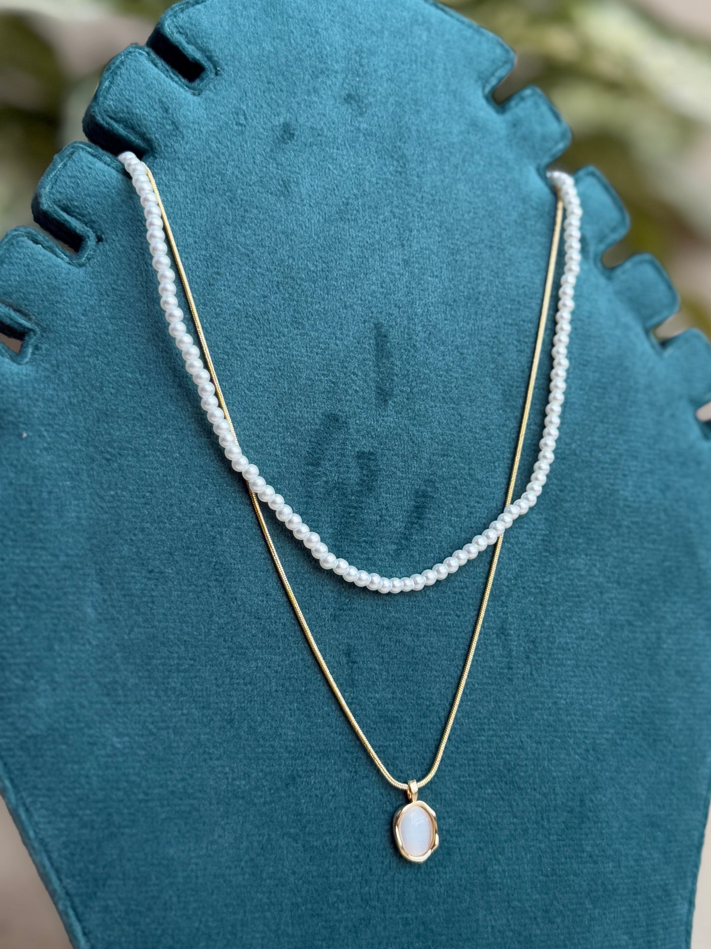 Pearl Two-Layered Chain Statement Classic Necklace