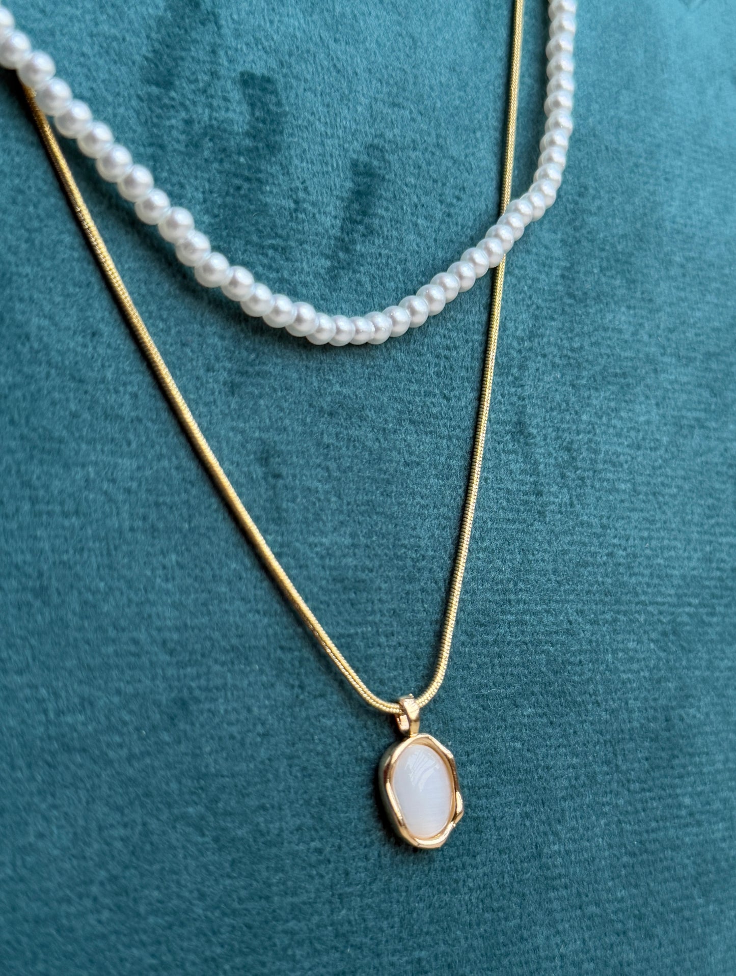 Pearl Two-Layered Chain Statement Classic Necklace