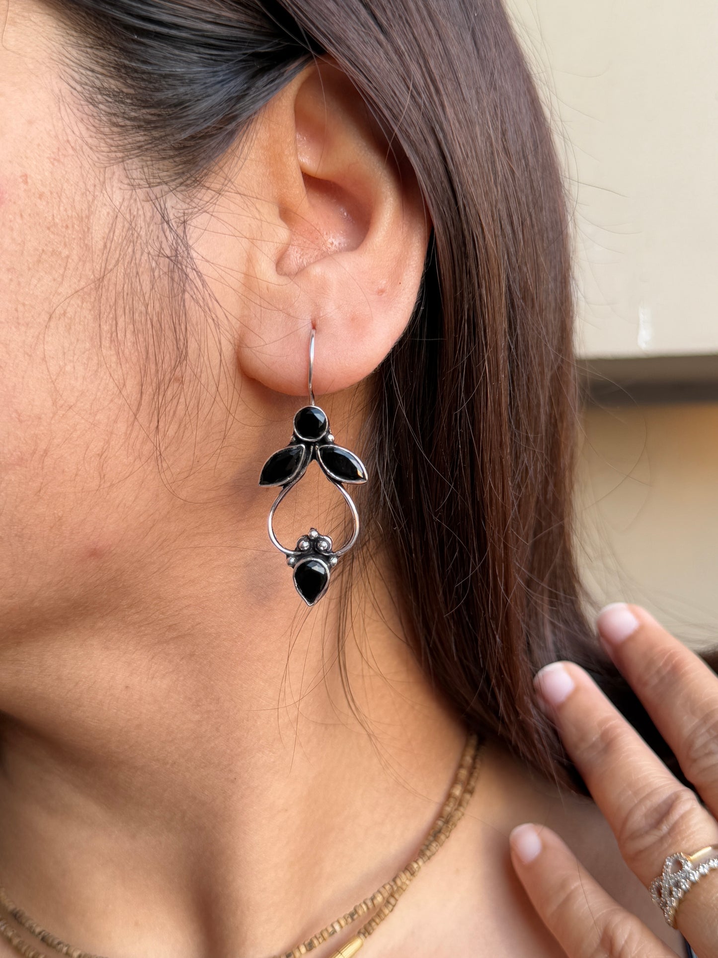 Silver Lookalike Stone Embedded Hook Earrings