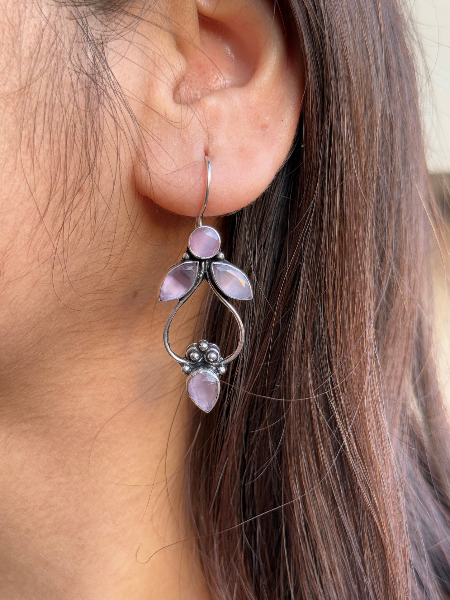 Silver Lookalike Stone Embedded Hook Earrings