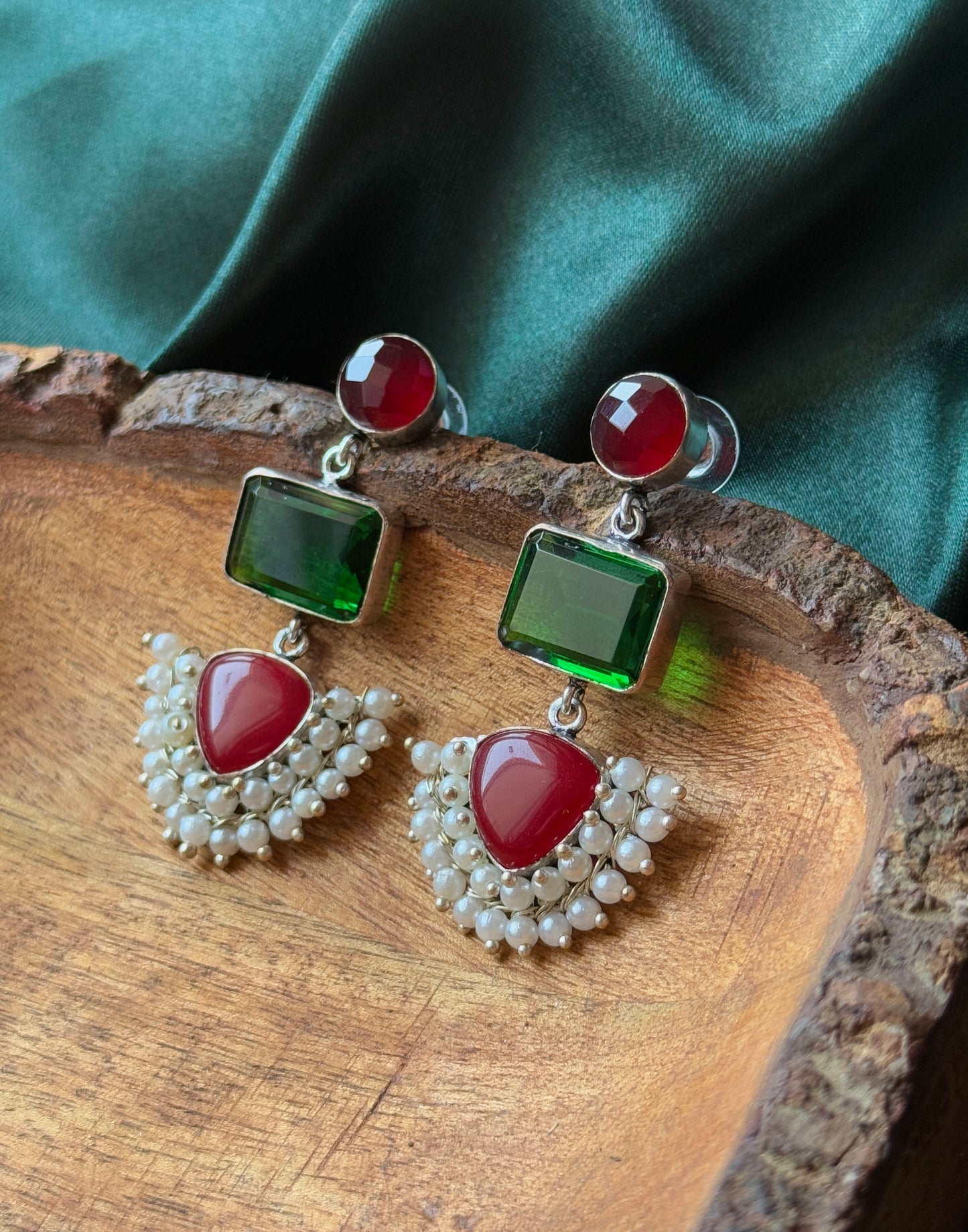 Handcrafted Semi-Precious Silk Stone Earrings