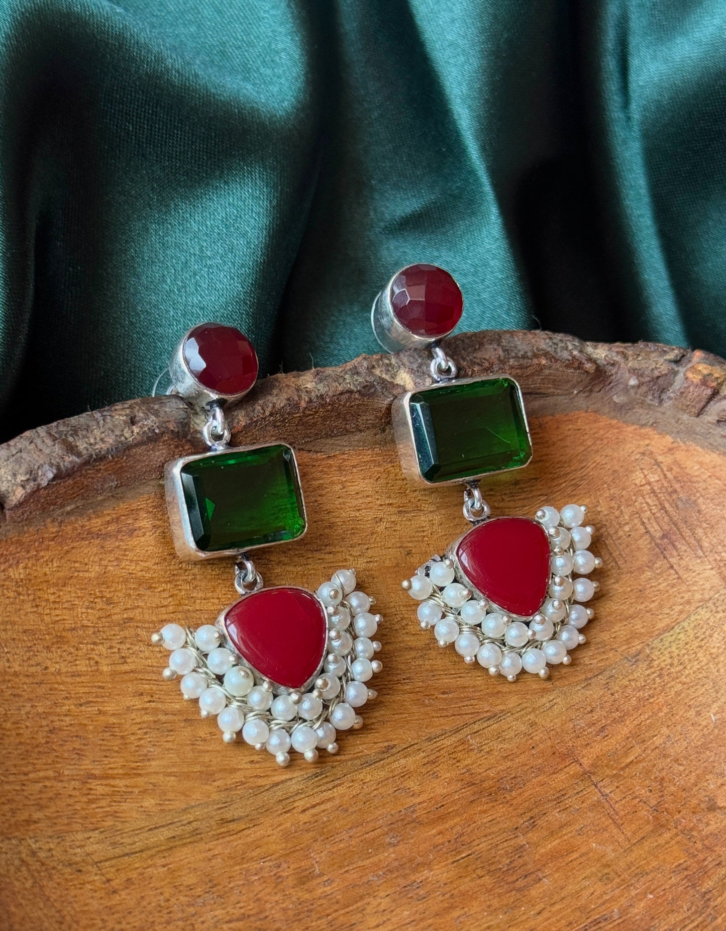 Handcrafted Semi-Precious Silk Stone Earrings