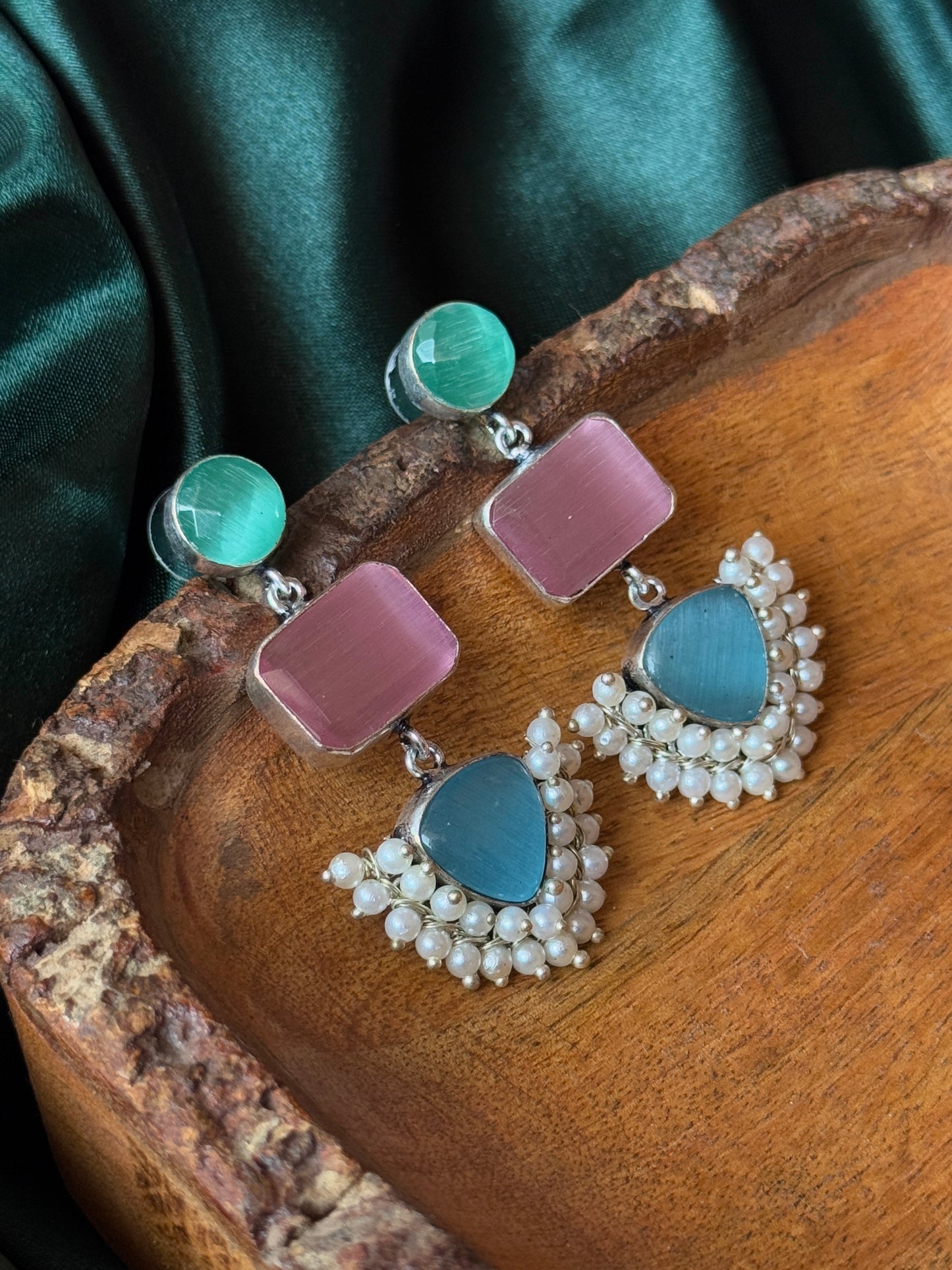 Handcrafted Semi-Precious Silk Stone Earrings
