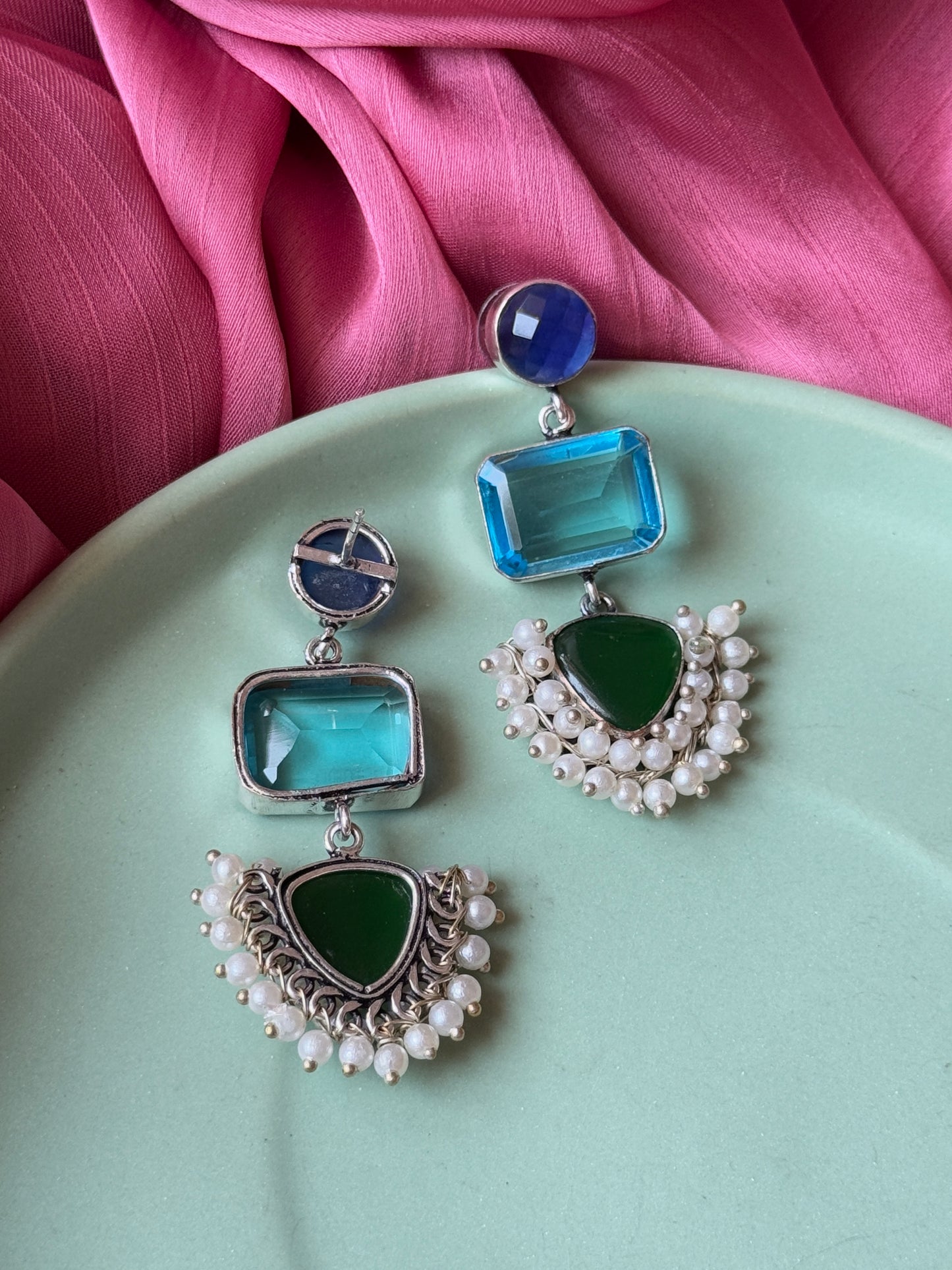 Handcrafted Semi-Precious Silk Stone Earrings