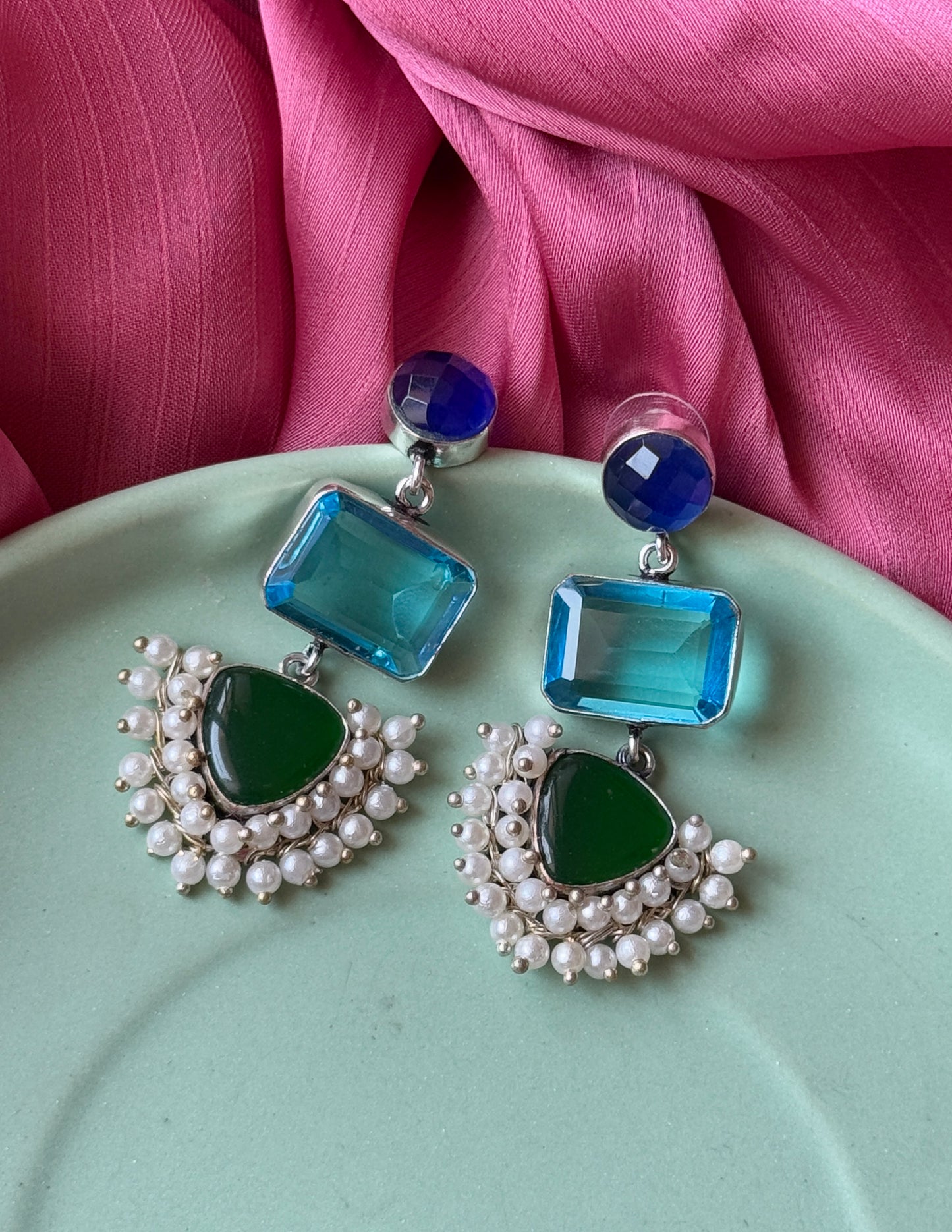 Handcrafted Semi-Precious Silk Stone Earrings