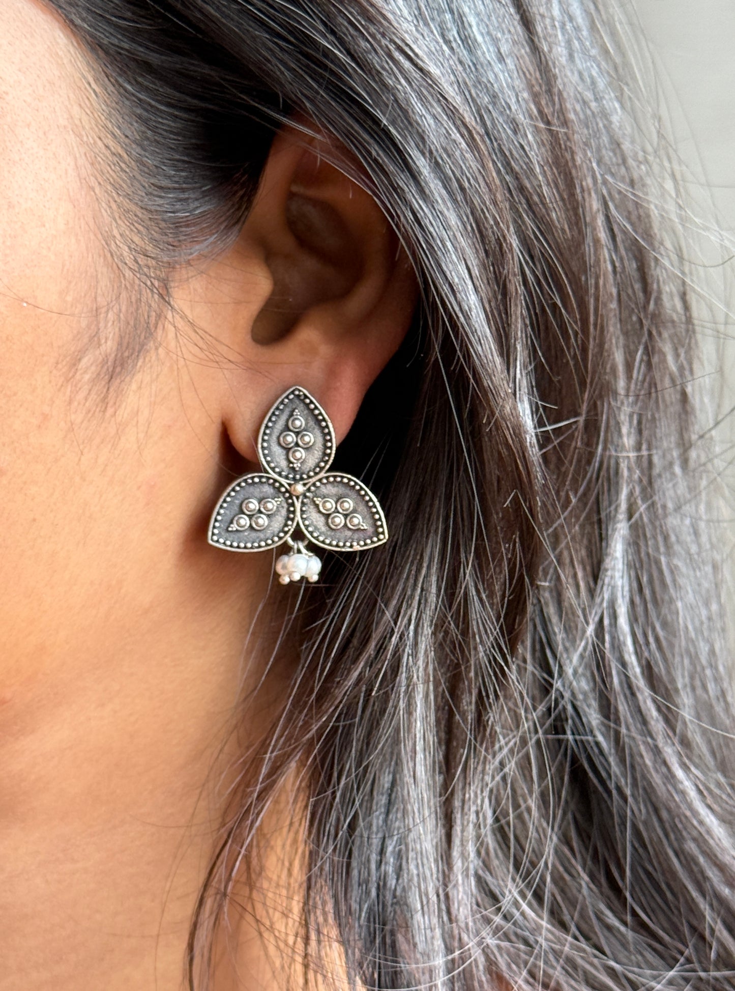 German Silver Floral Earrings