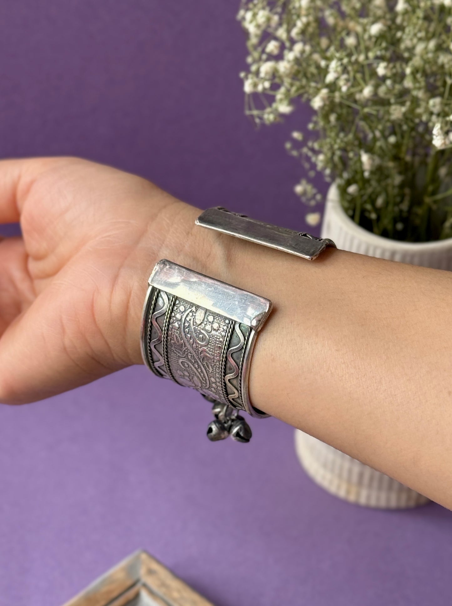 Oxidized Free-Size Bracelet with Ghungroo Charm