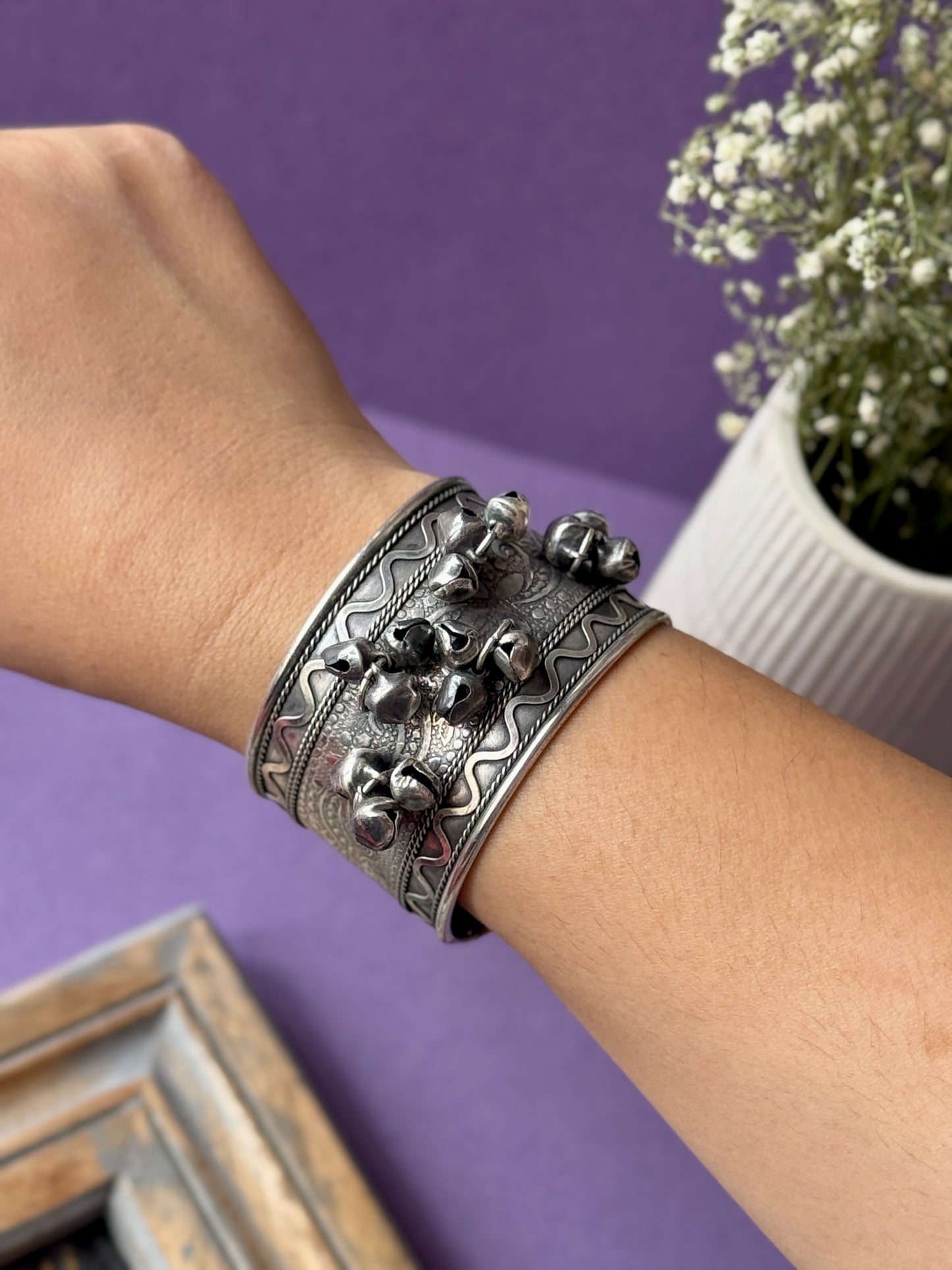 Oxidized Free-Size Bracelet with Ghungroo Charm
