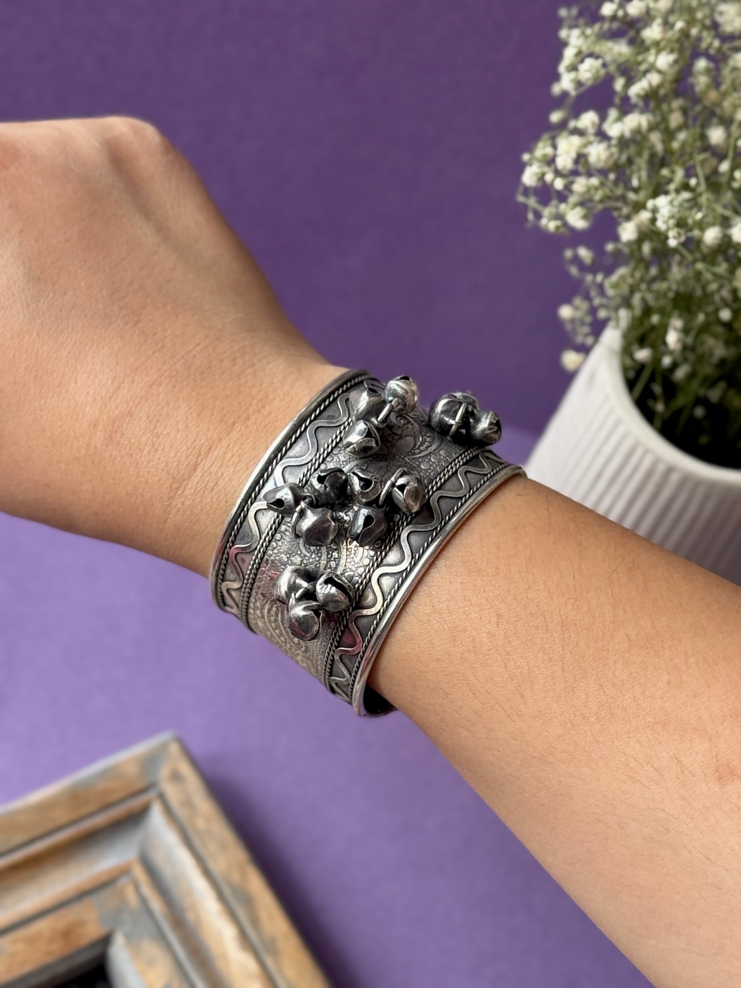 Oxidized Free-Size Bracelet with Ghungroo Charm