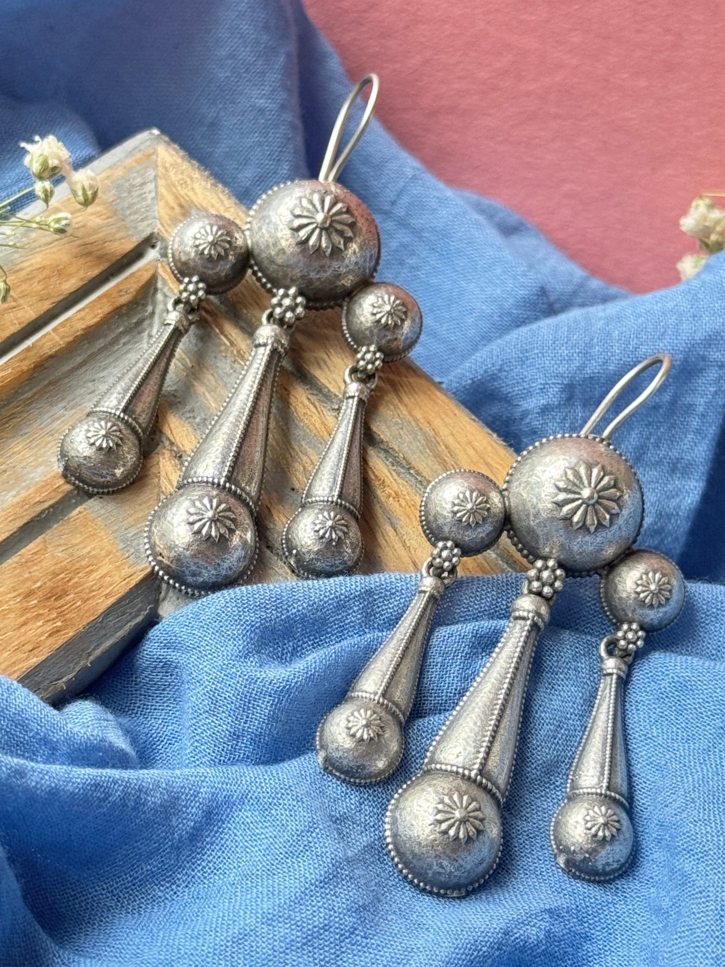 Silver Lookalike Exotic Hanging Earrings
