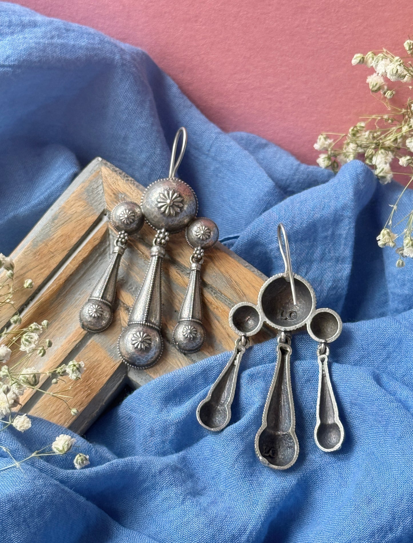 Silver Lookalike Exotic Hanging Earrings